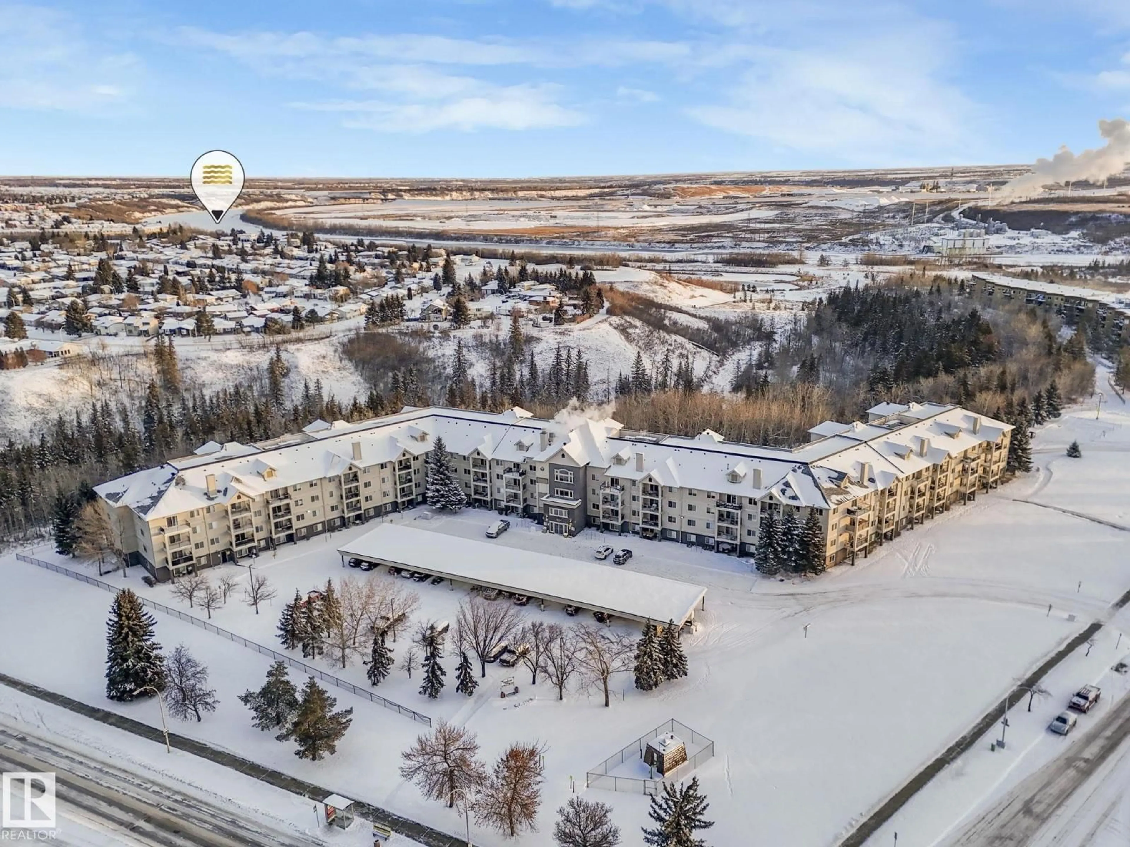A pic from outside/outdoor area/front of a property/back of a property/a pic from drone, mountain view for #407 - 592 HOOKE RD, Edmonton Alberta T5A5H2