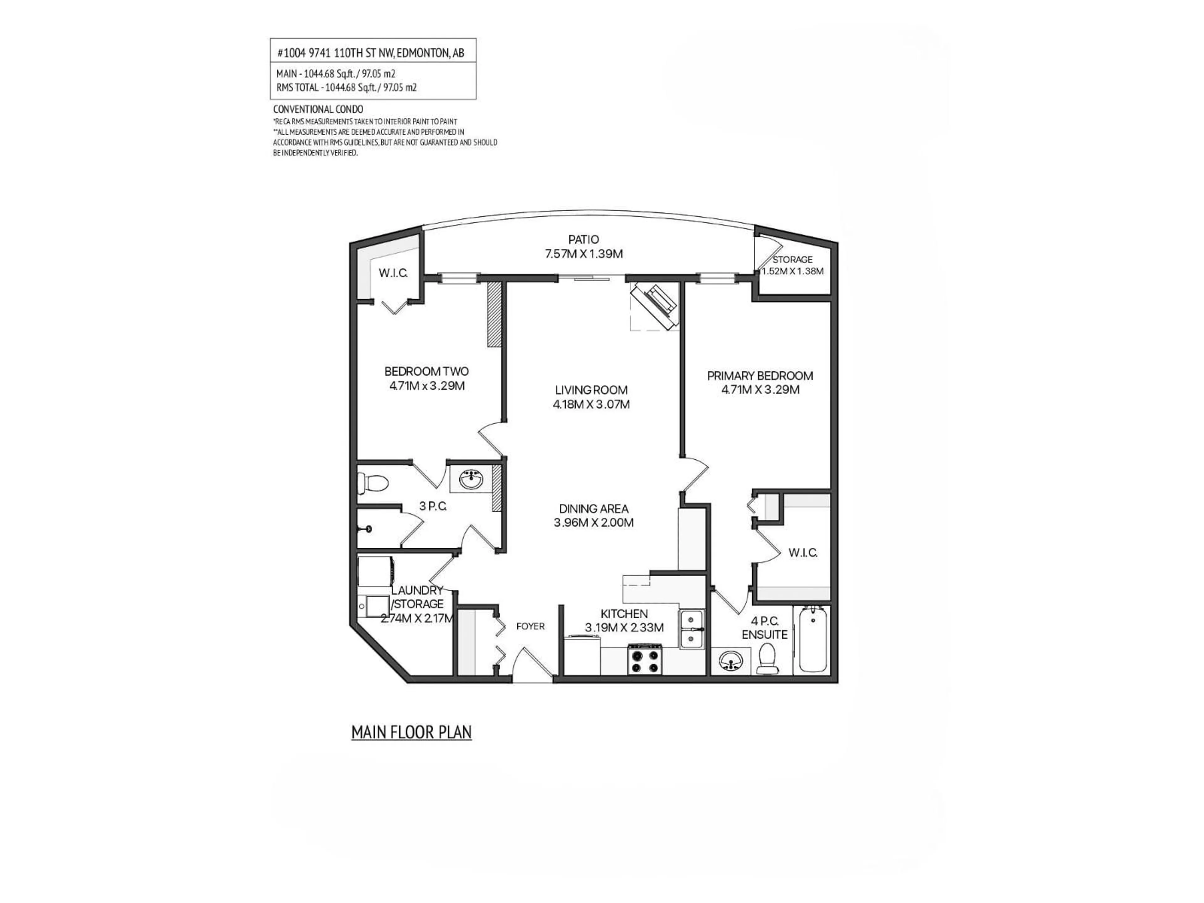 Floor plan for 1004 - 9741 110 ST NW, Edmonton Alberta T5K2V8