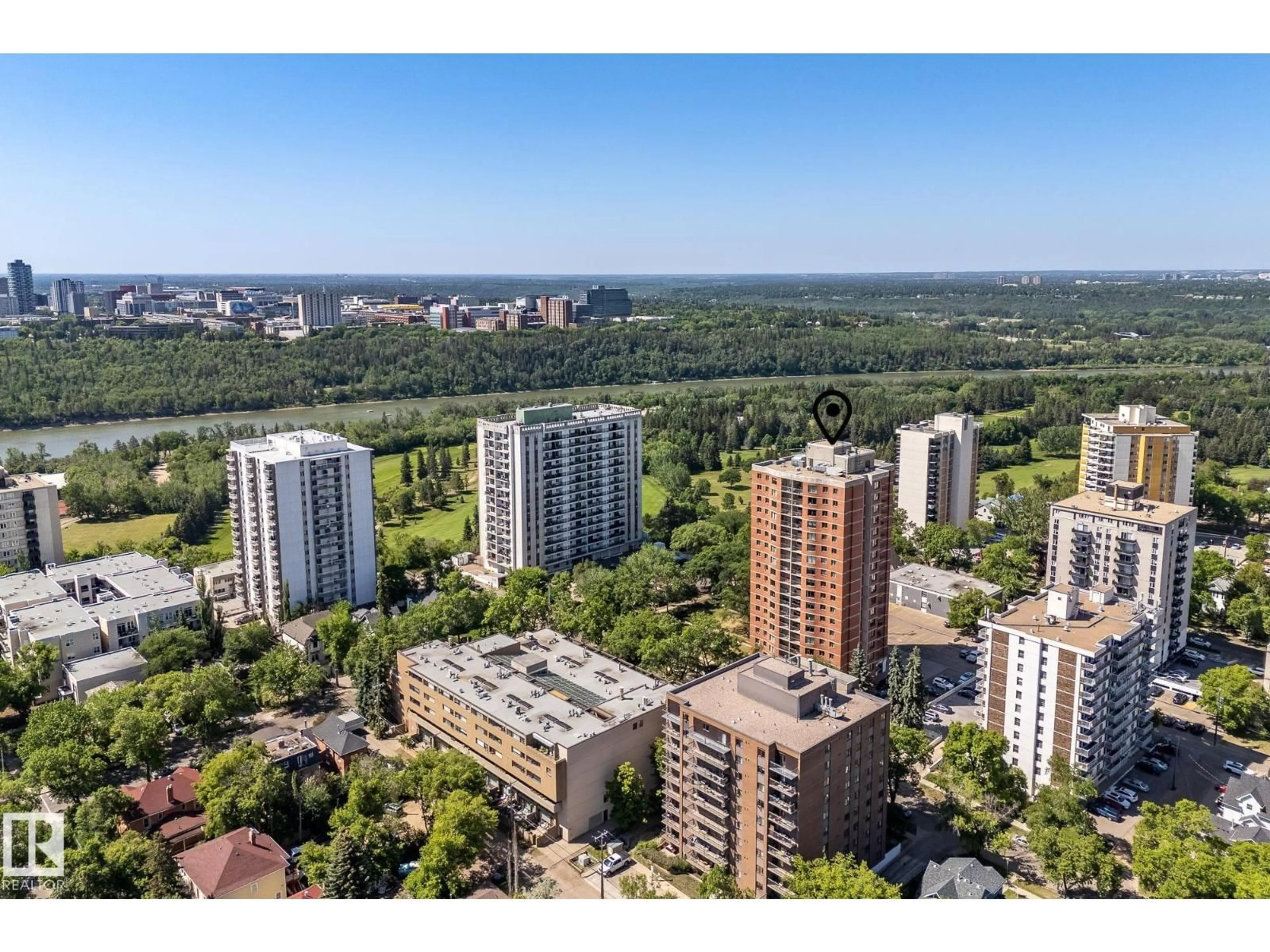 A pic from outside/outdoor area/front of a property/back of a property/a pic from drone, city buildings view from balcony for NW - 9916 113 ST, Edmonton Alberta T5K2N3
