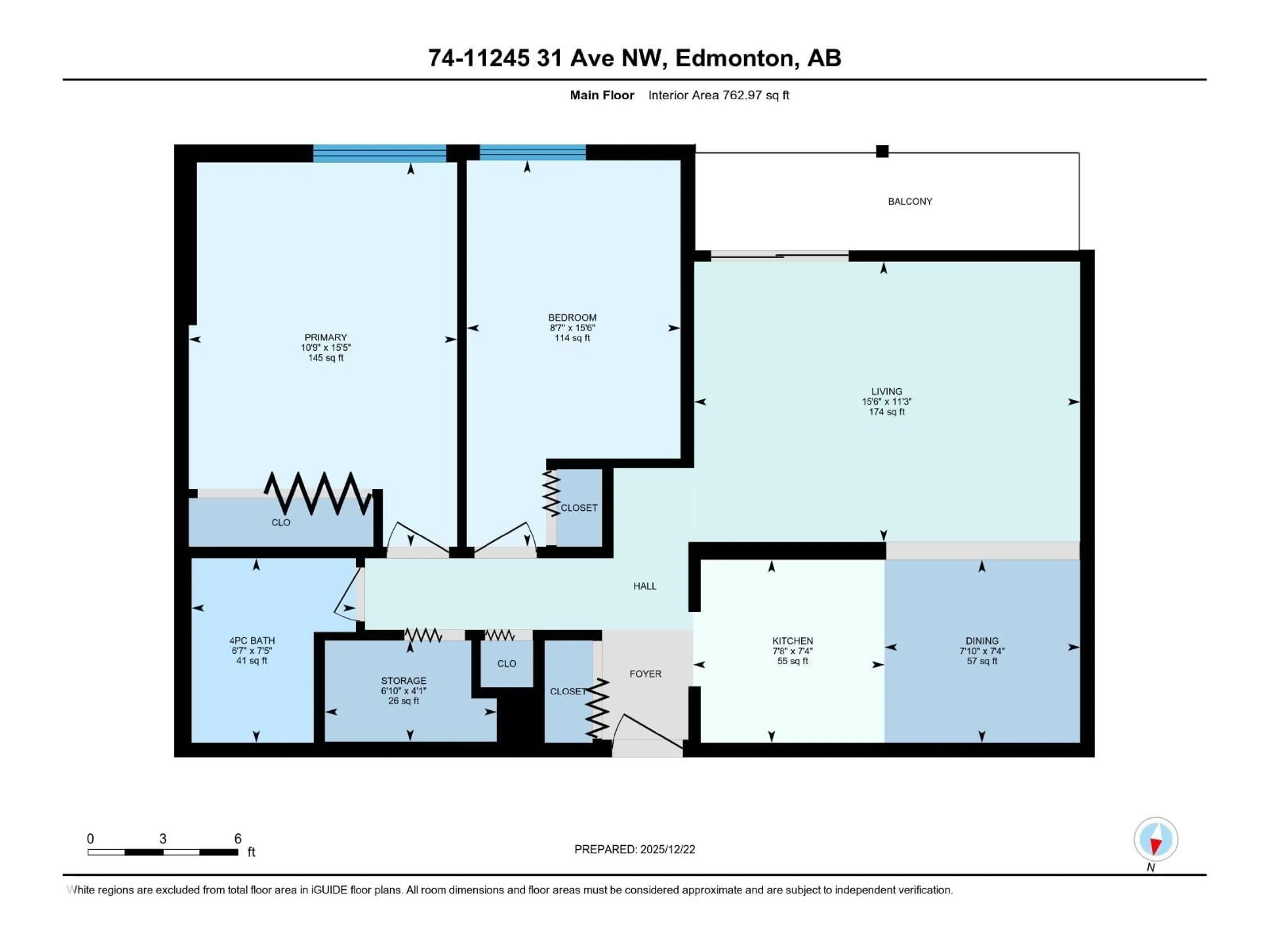 Floor plan for 74 11245 31 AV NW, Edmonton Alberta T6J3V5
