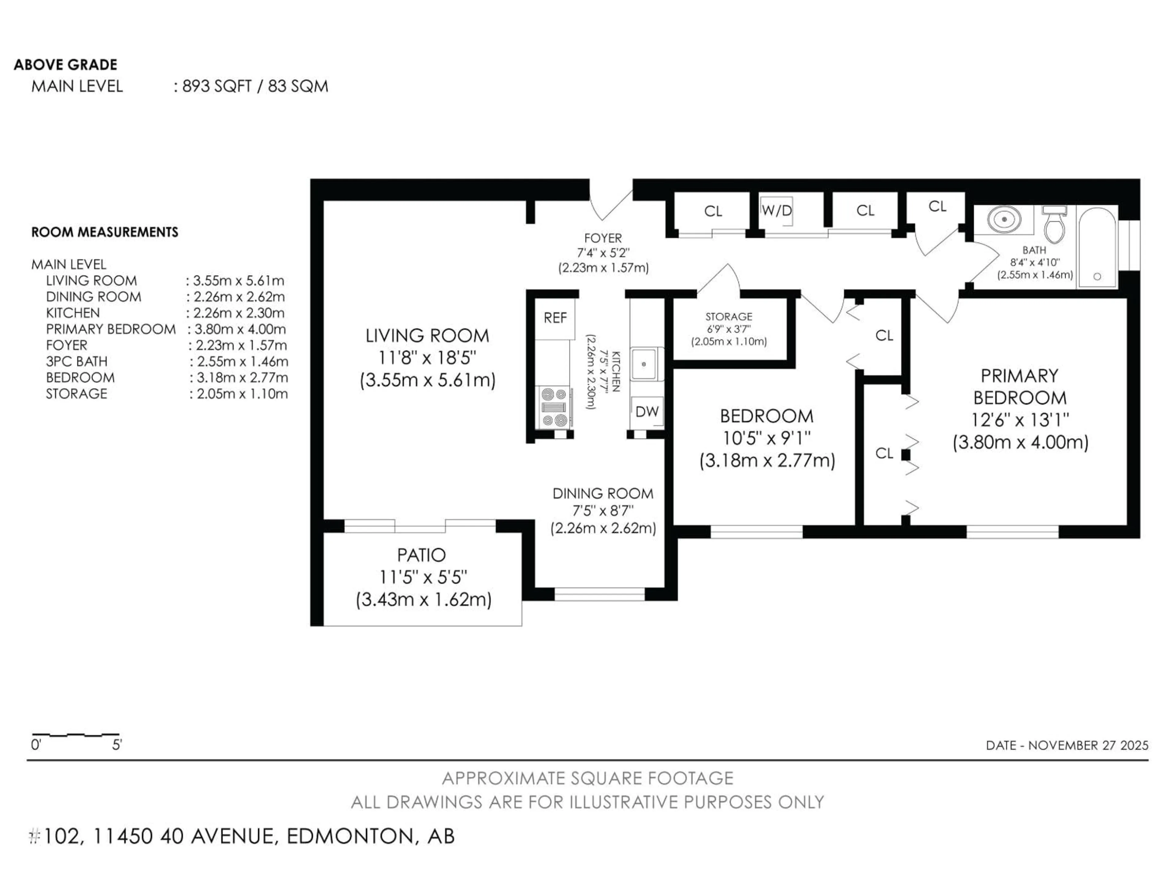 Floor plan for #102 - 11450 40 AV, Edmonton Alberta T6J0R5