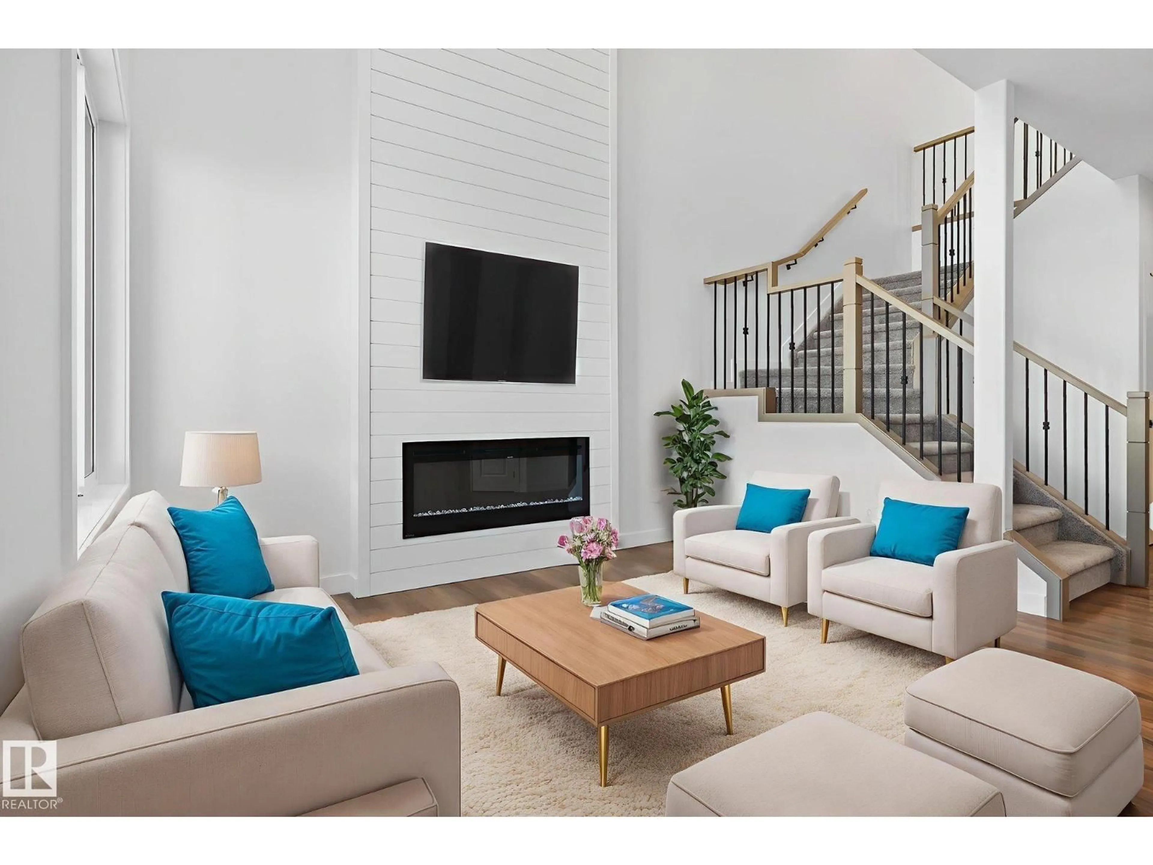 Living room with furniture, wood/laminate floor for 155 PIERWYCK LO, Spruce Grove Alberta T7X4G3