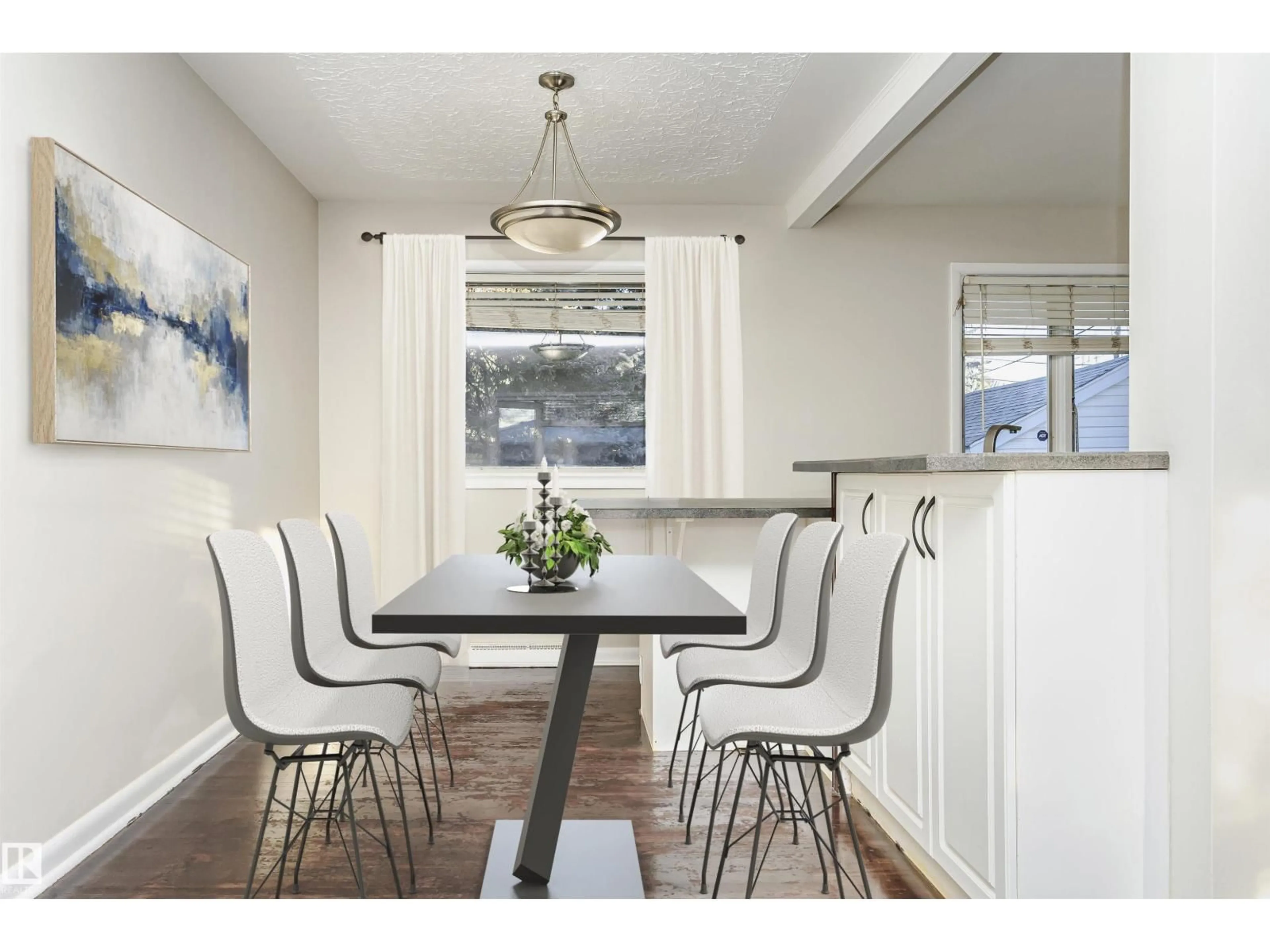 Dining room, wood/laminate floor for 15702 92A AV, Edmonton Alberta T5R5E9