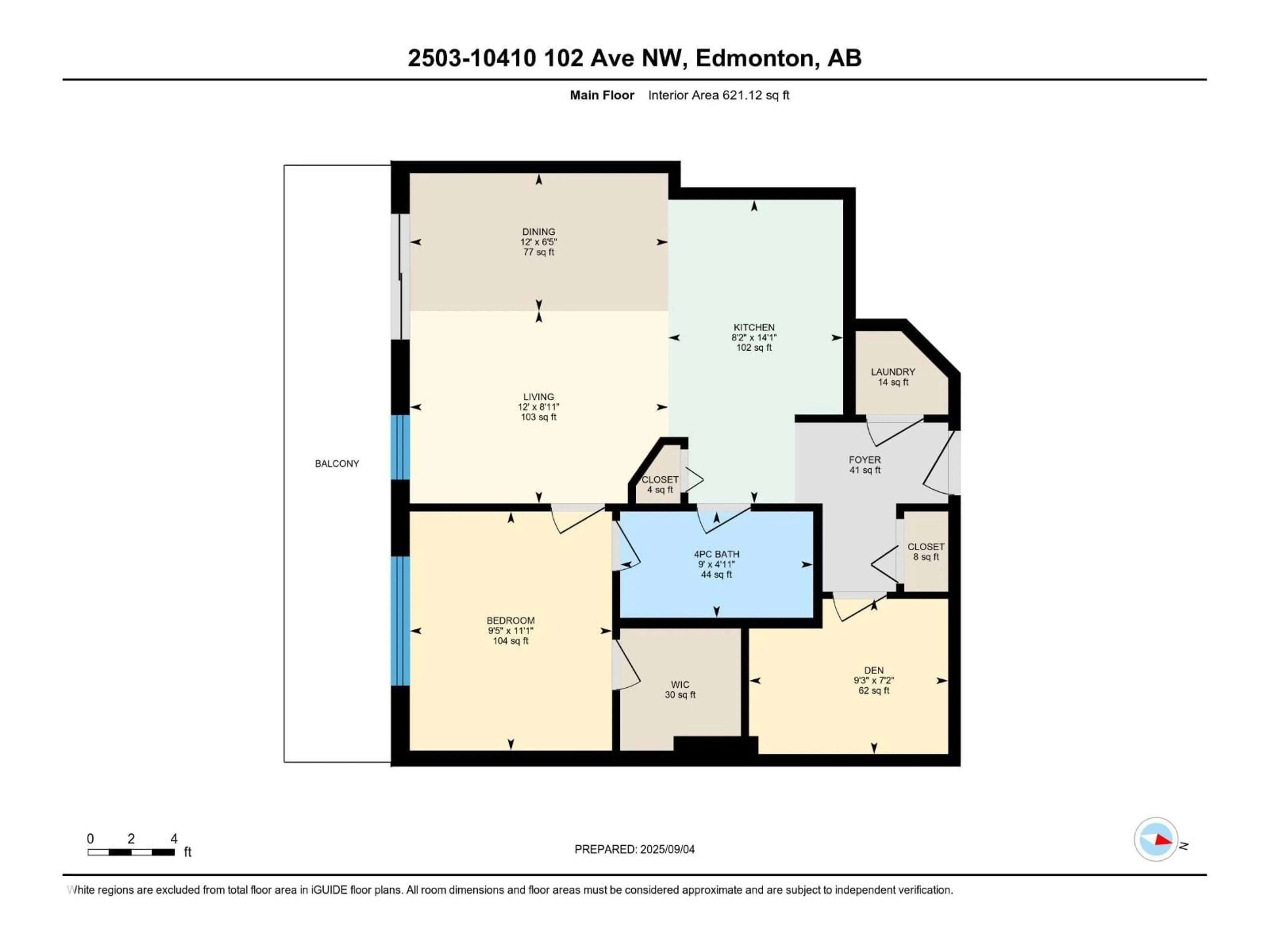 Floor plan for 2503 10410 102 AV NW, Edmonton Alberta T5J0E9