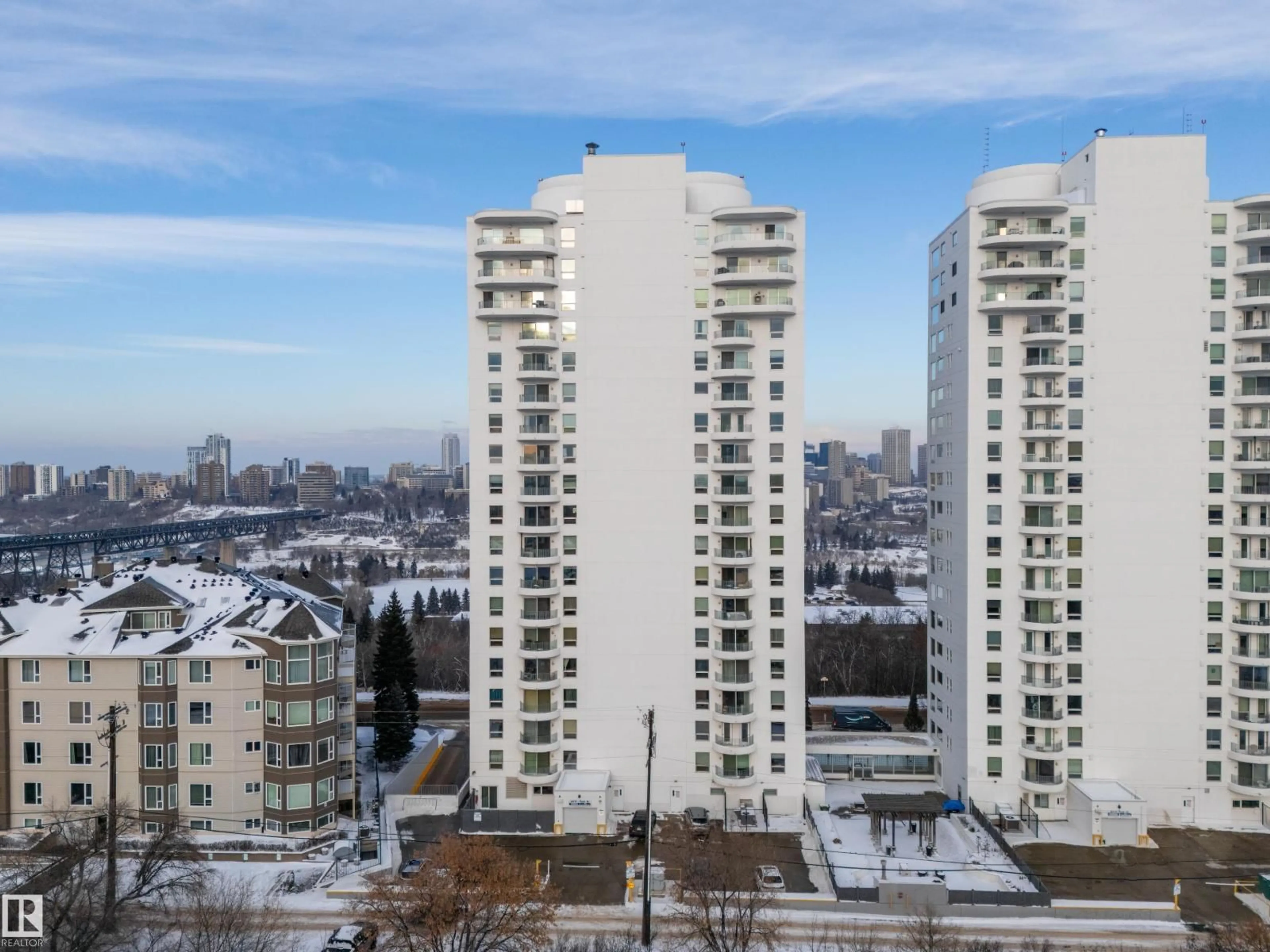 A pic from outside/outdoor area/front of a property/back of a property/a pic from drone, city buildings view from balcony for #1402 - 10731 SASKATCHEWAN DR, Edmonton Alberta T6E1H6