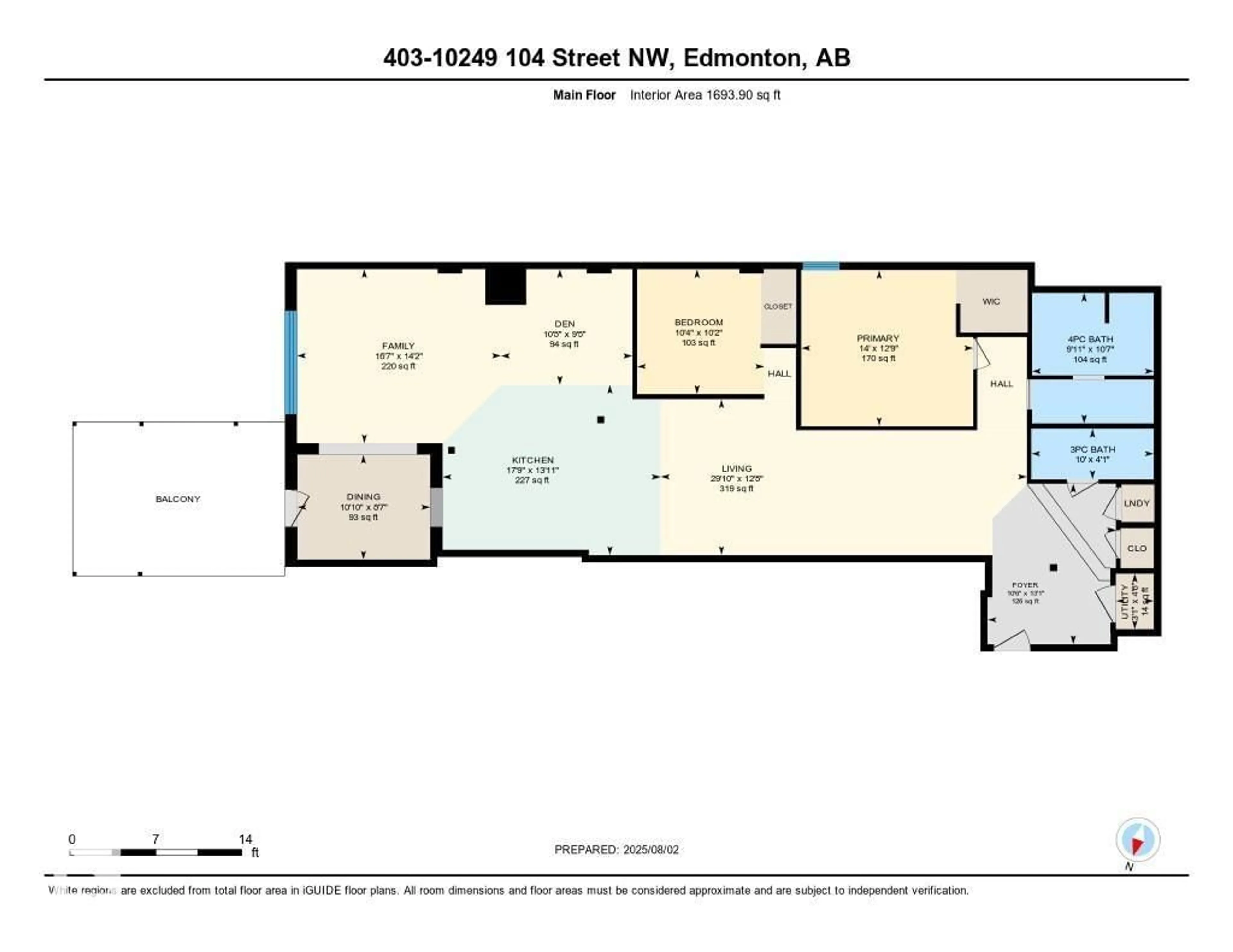 Floor plan for 403 - 10249 104 ST, Edmonton Alberta T5J1B1
