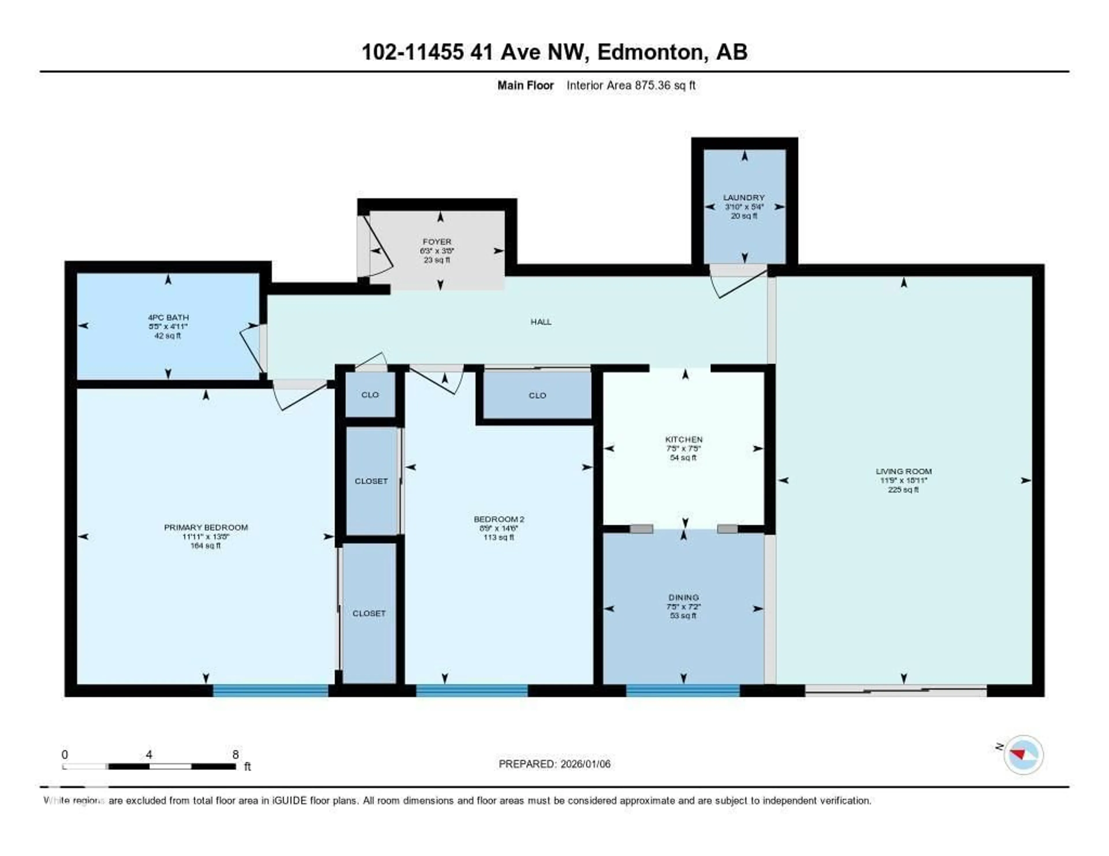 Floor plan for #102 - 11455 41 AV, Edmonton Alberta T6J0T9