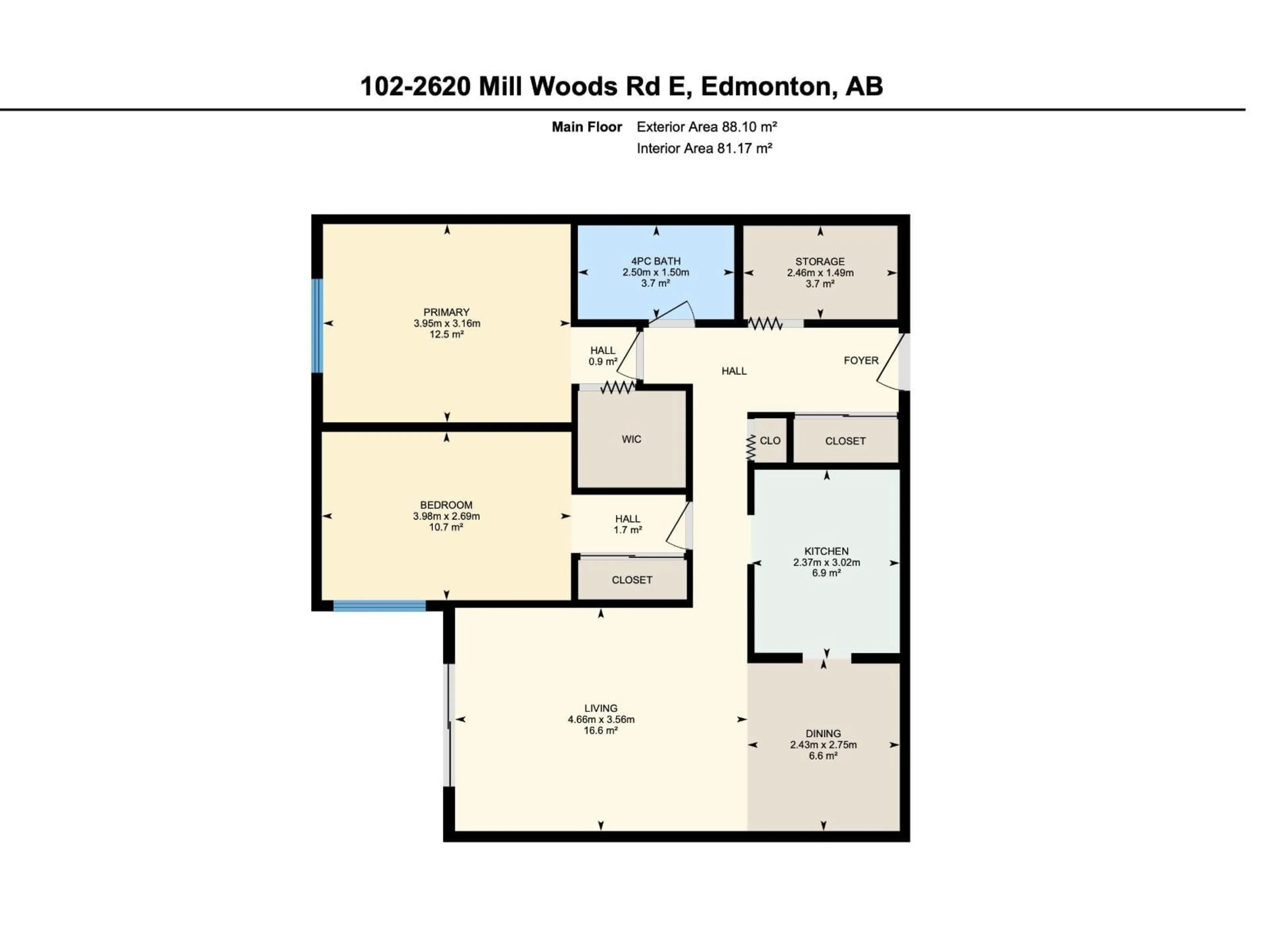Floor plan for #102 - 2620 MILL WOODS NW, Edmonton Alberta T6L5K6