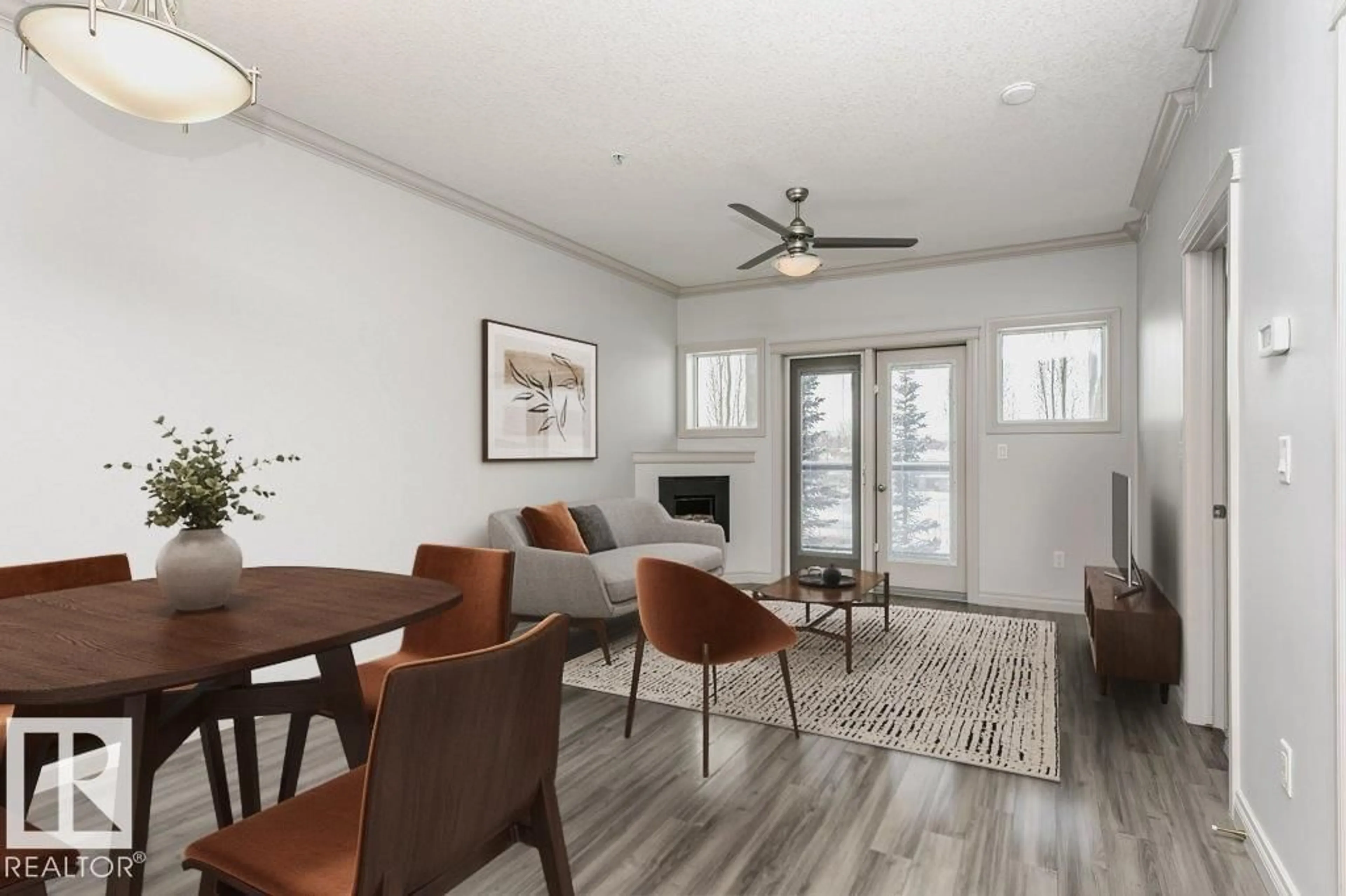 Living room with furniture, wood/laminate floor for 341 10121 80 AV NW, Edmonton Alberta T6E0B9