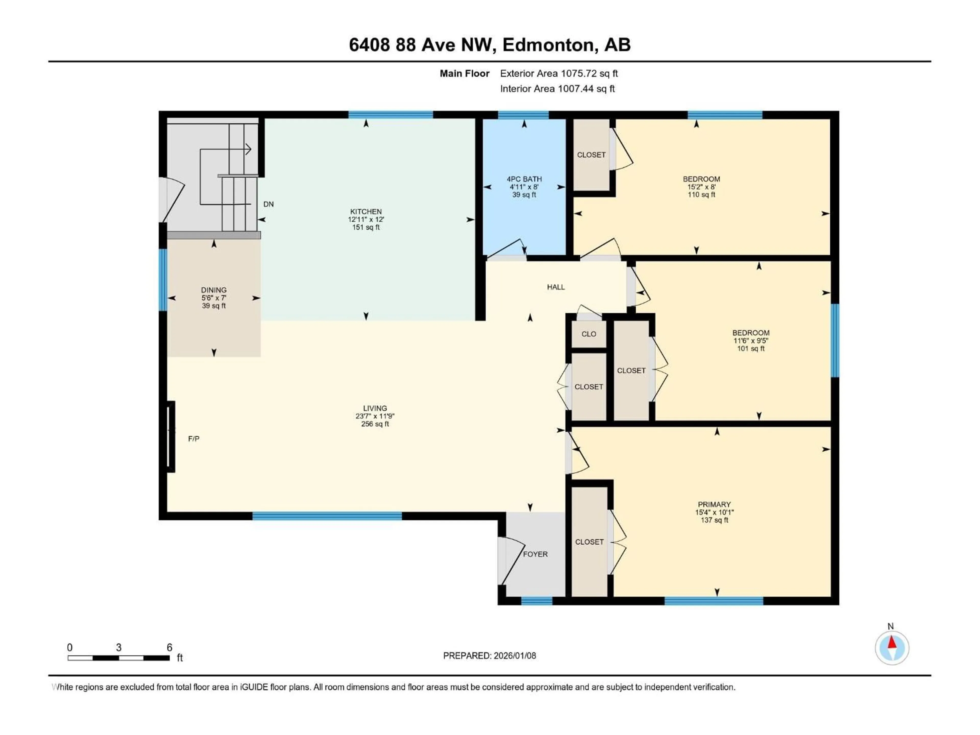 Floor plan for NW - 6408 88 AV, Edmonton Alberta T6B0M2