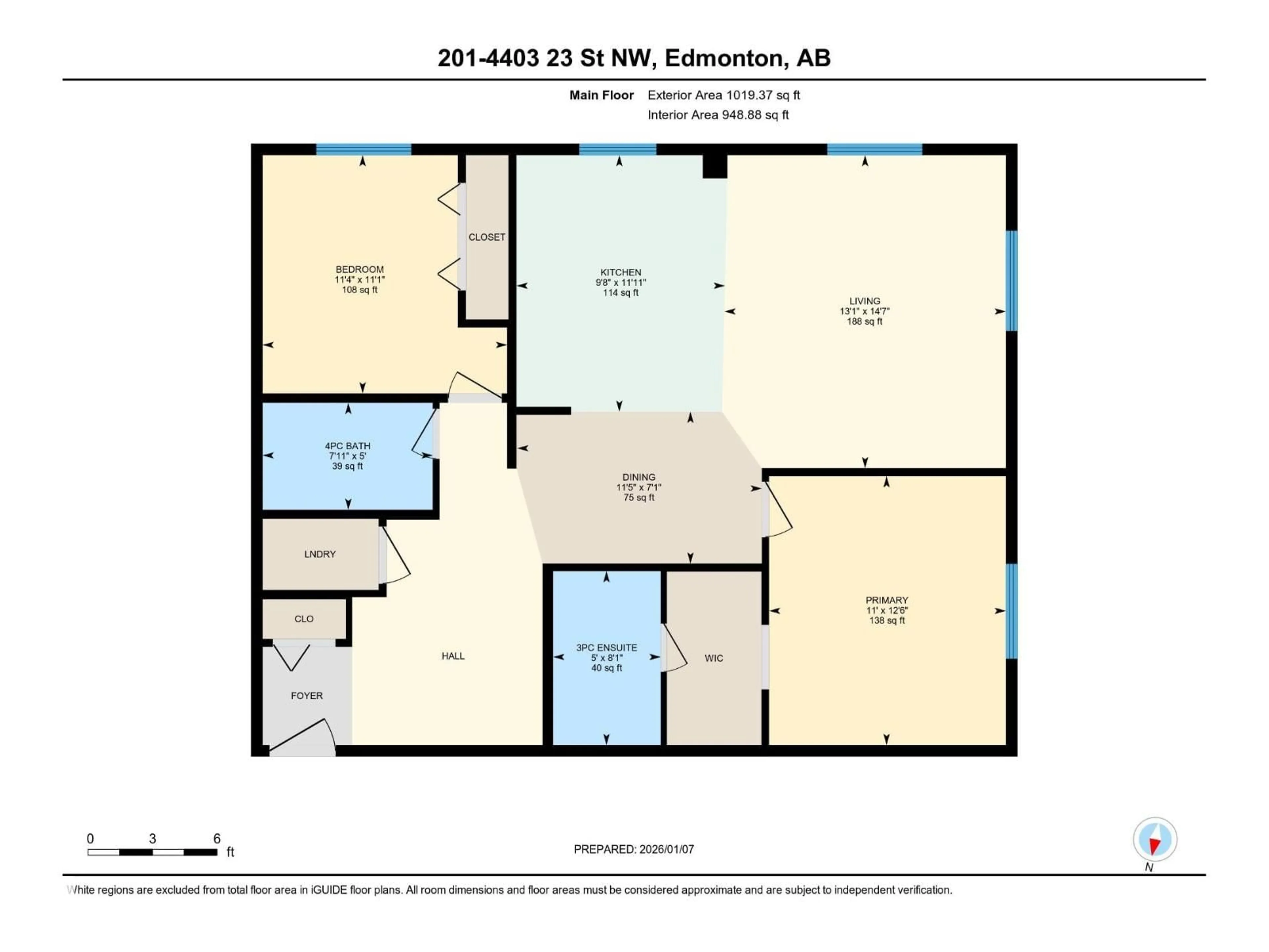 Floor plan for 201 - 4403 23 STREET, Edmonton Alberta T6T0E4