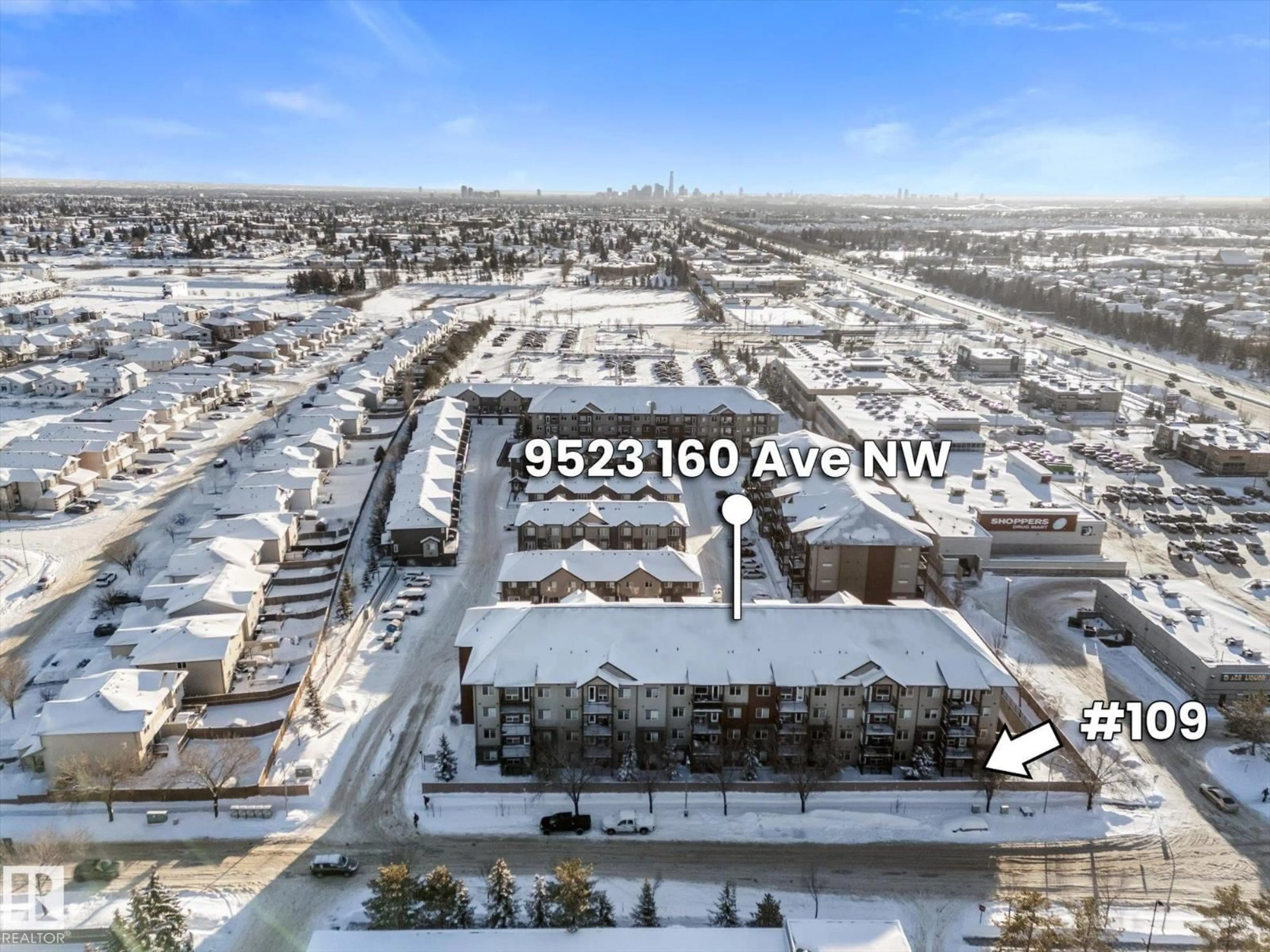 A pic from outside/outdoor area/front of a property/back of a property/a pic from drone, unknown for #109 - 9523 160 AV, Edmonton Alberta T5Z0N1