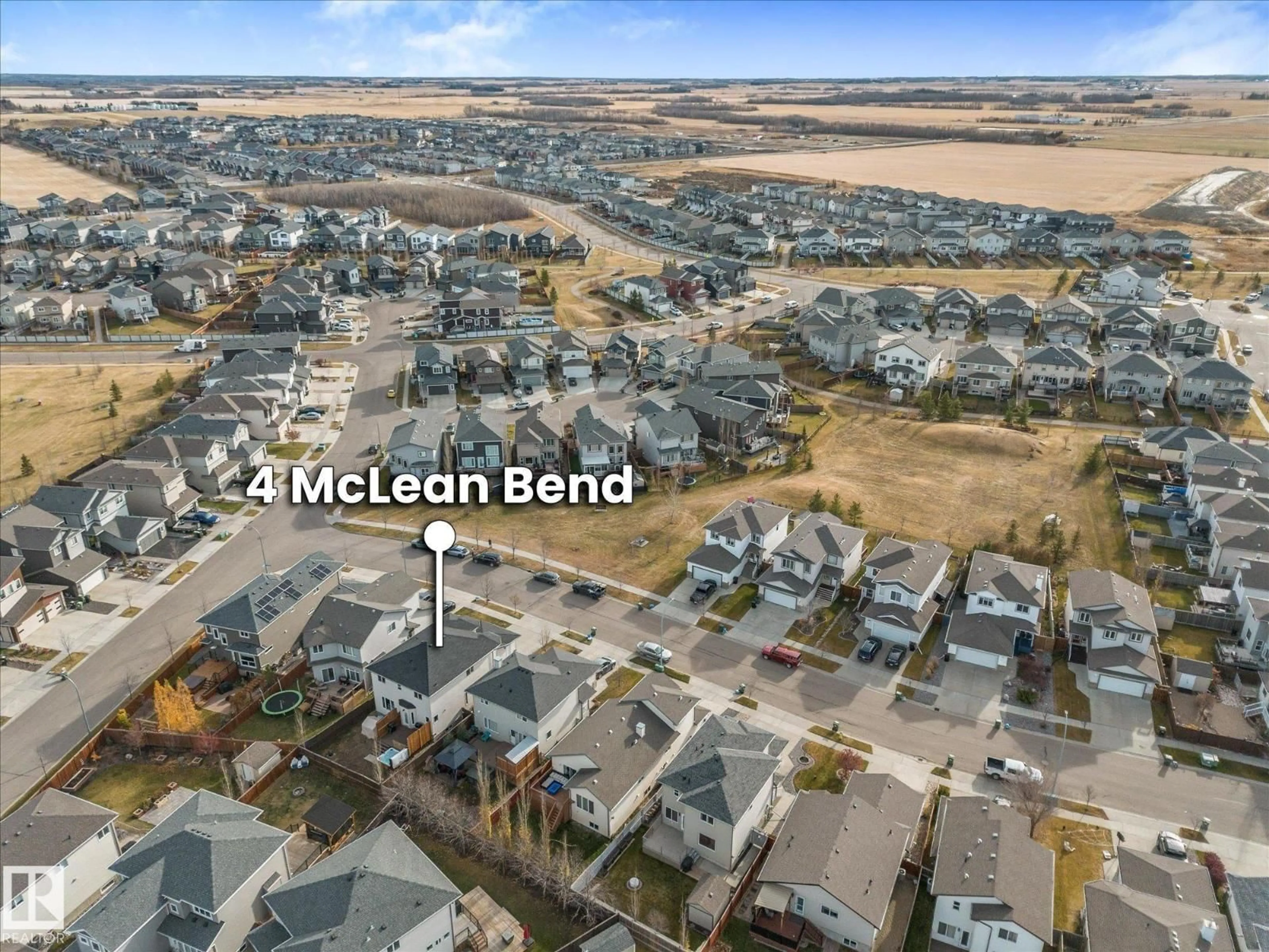 A pic from outside/outdoor area/front of a property/back of a property/a pic from drone, water/lake/river/ocean view for 4 MCLEAN BN, Leduc Alberta T9E0P2