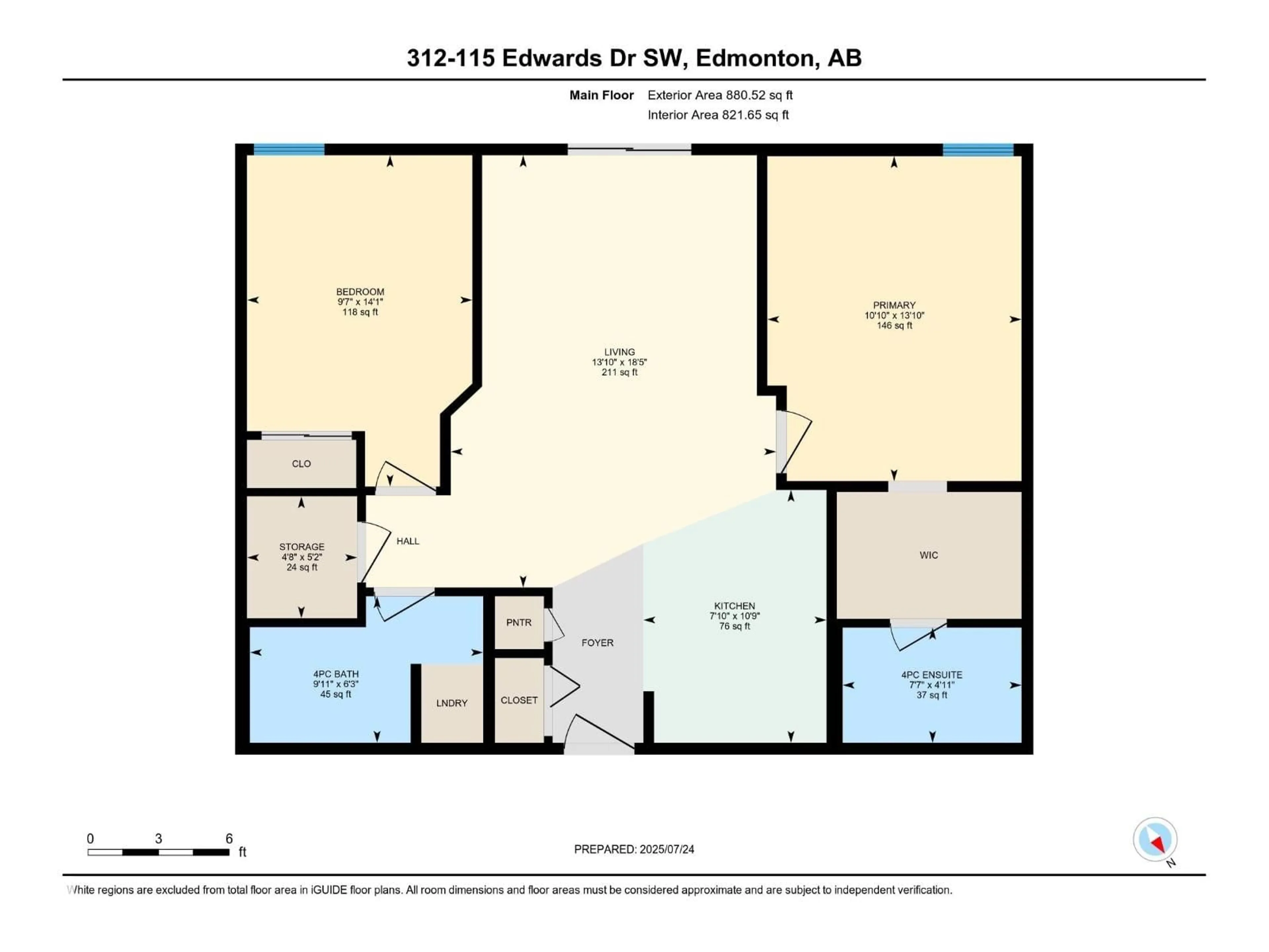 Floor plan for 312 - 155 EDWARDS DR, Edmonton Alberta T6X1N6