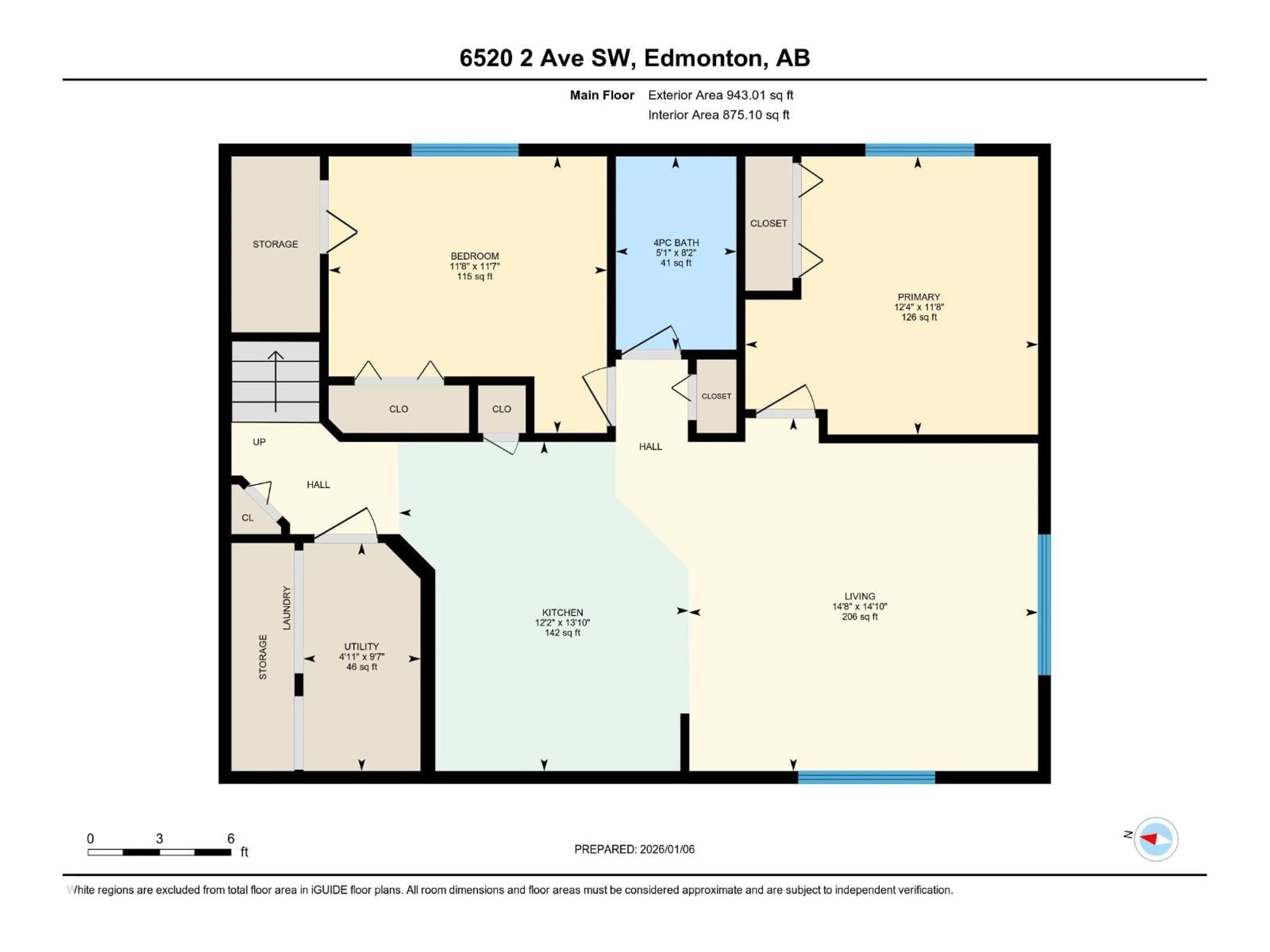 Floor plan for 6 - 6520 2 AV SW, Edmonton Alberta T6X1S4