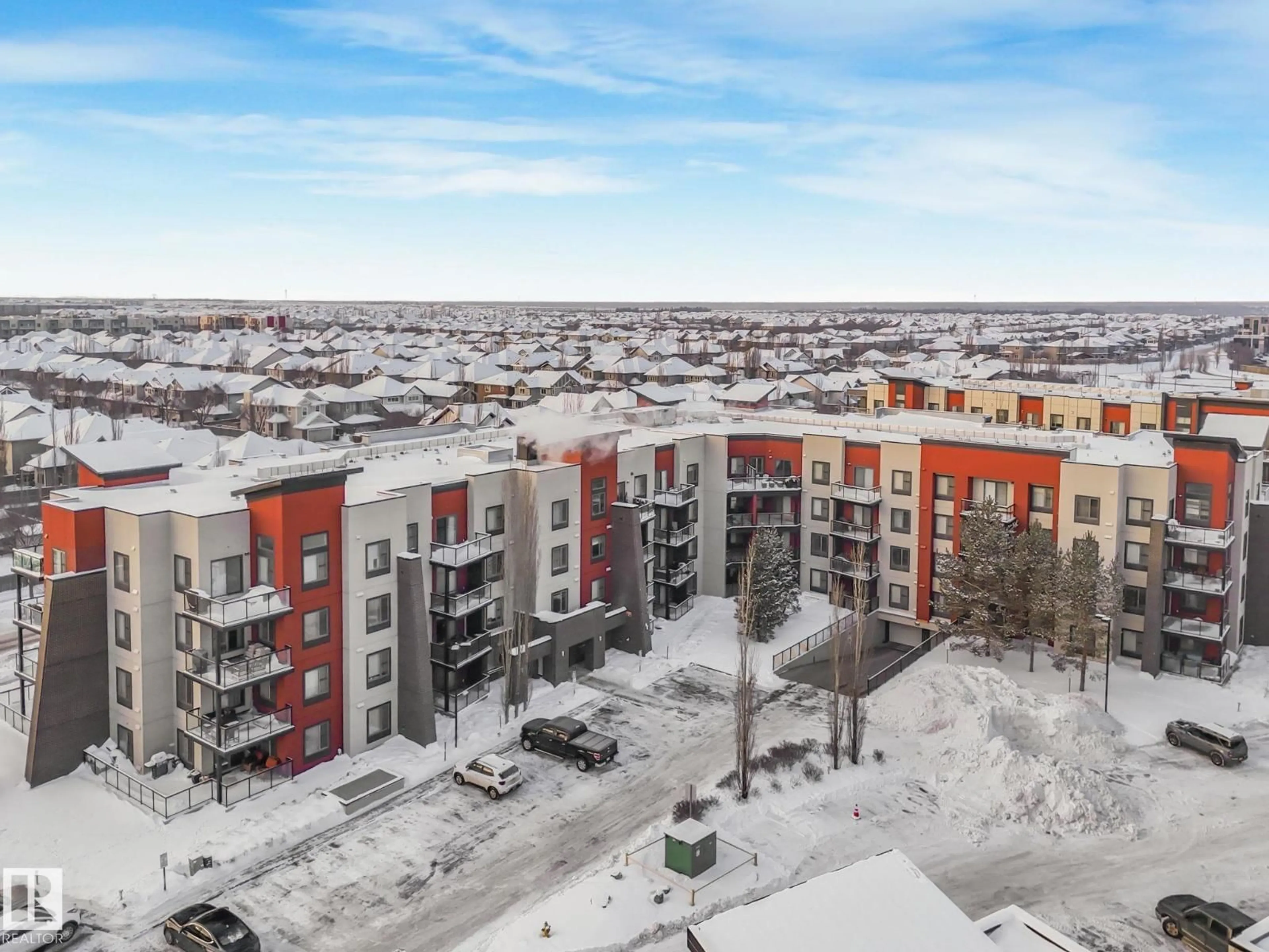A pic from outside/outdoor area/front of a property/back of a property/a pic from drone, city buildings view from balcony for 308 - 440 AMBLESIDE LINK LI, Edmonton Alberta T6W0V3
