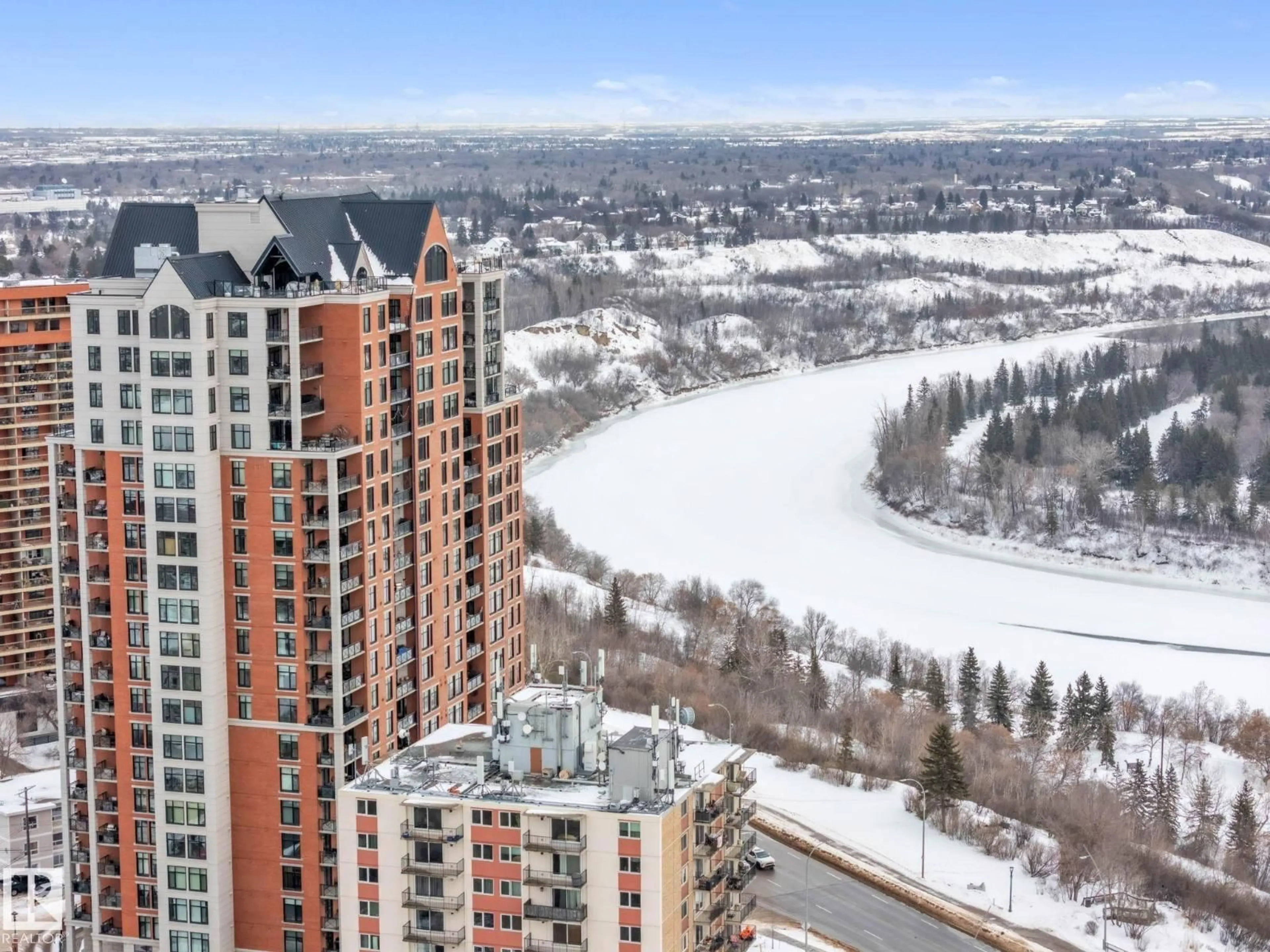 A pic from outside/outdoor area/front of a property/back of a property/a pic from drone, city buildings view from balcony for #706 - 9020 JASPER AV, Edmonton Alberta T5H3S8