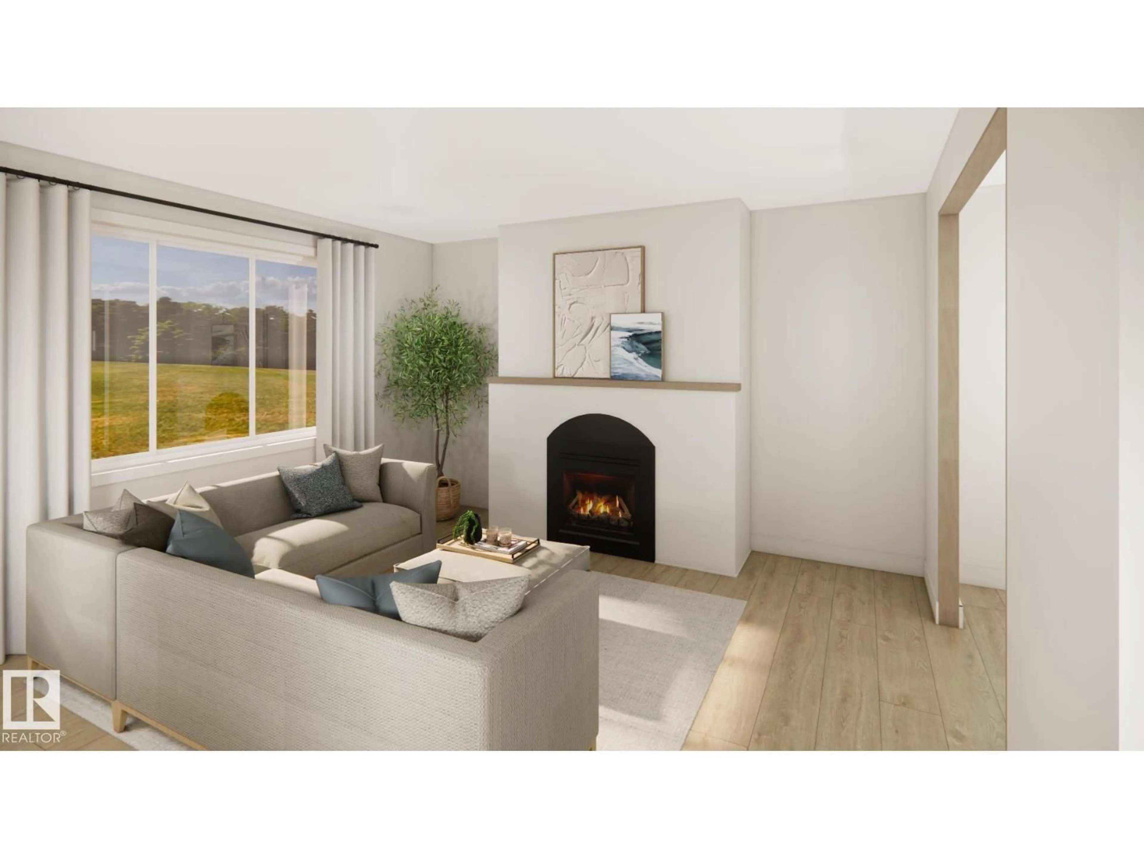 Living room with furniture, wood/laminate floor for 8 DARBY CR, Spruce Grove Alberta T7X0W9