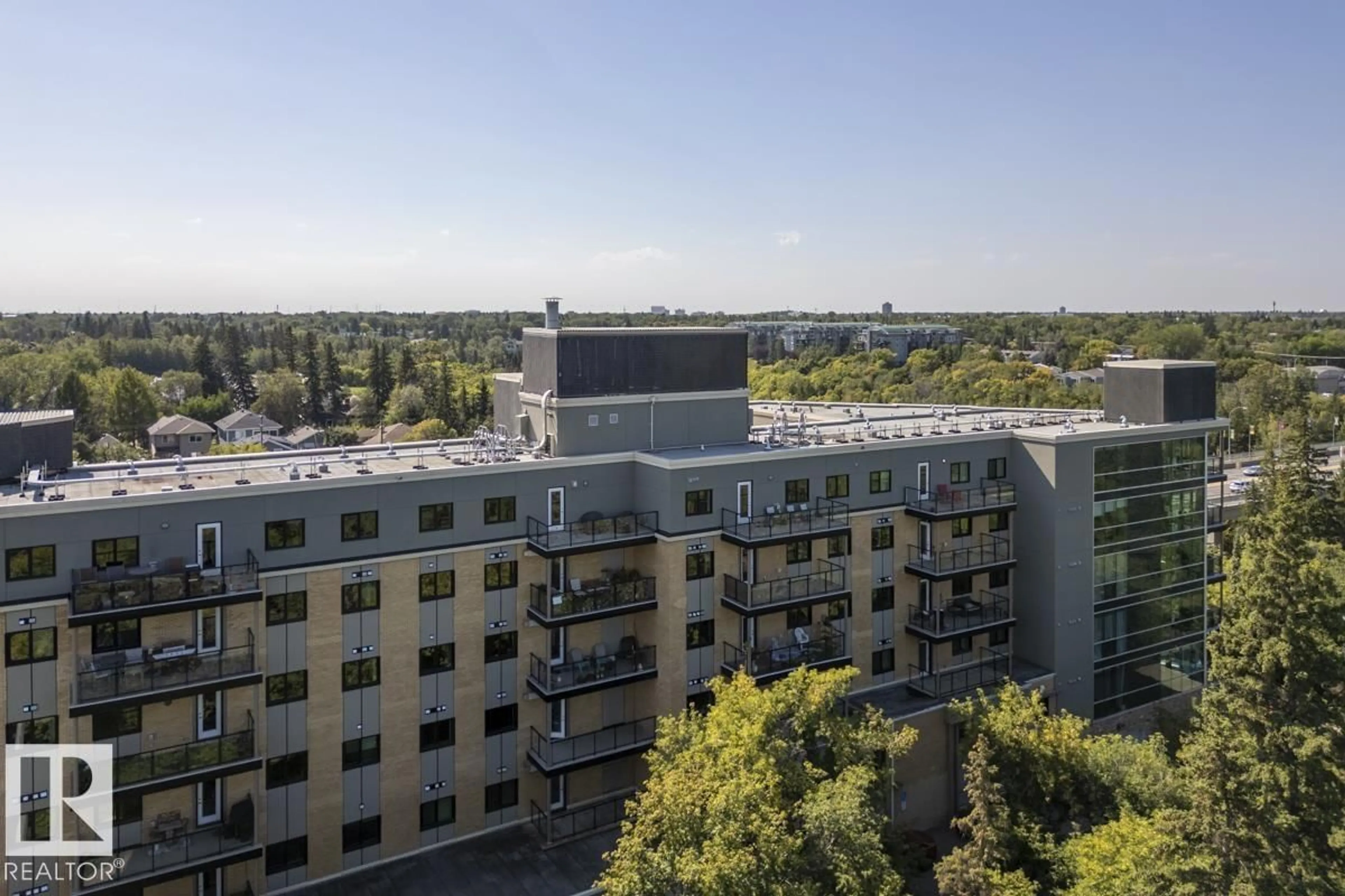 A pic from outside/outdoor area/front of a property/back of a property/a pic from drone, city buildings view from balcony for 205 9316 82 AV, Edmonton Alberta T6C0Z6