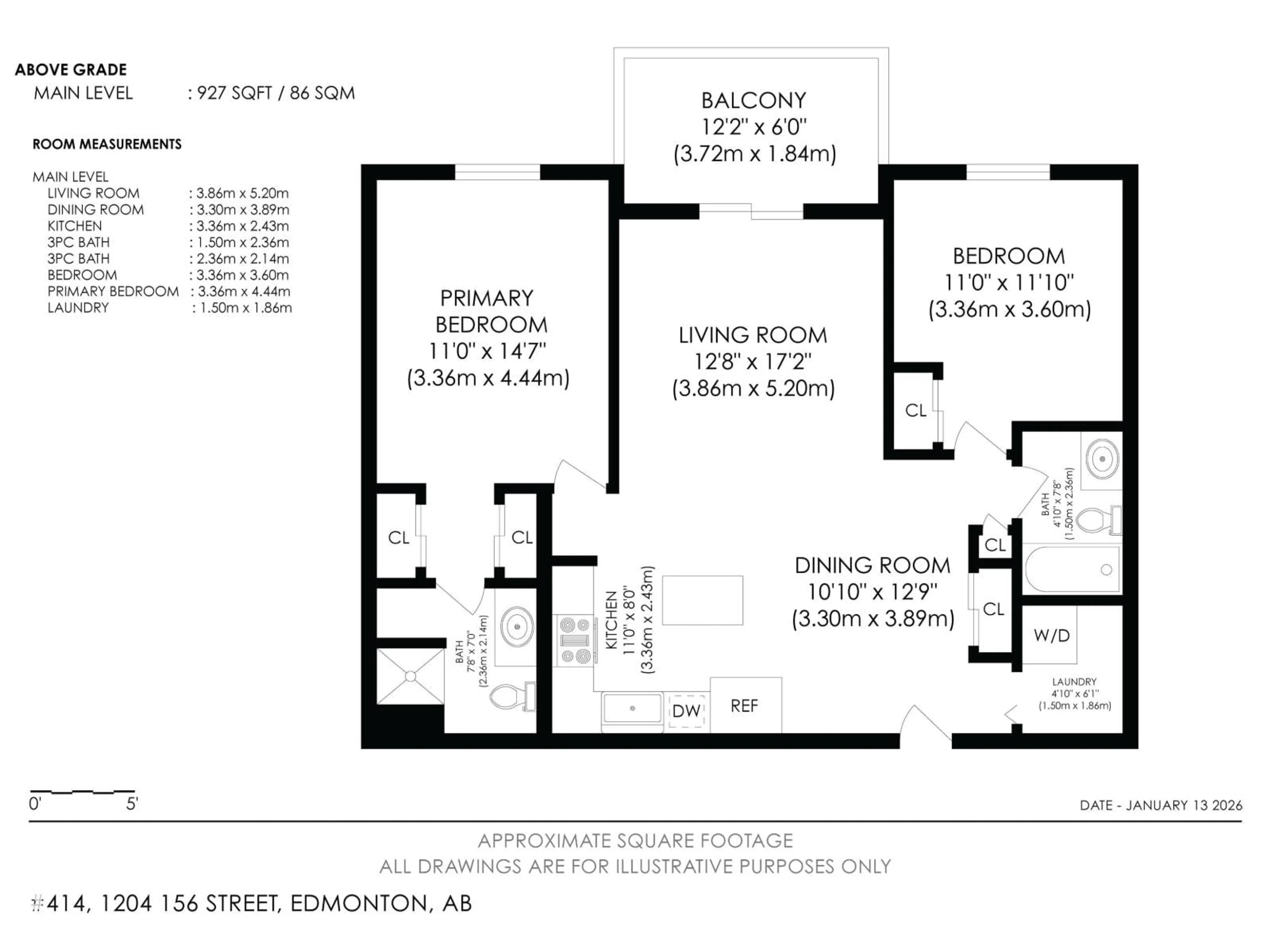 Floor plan for #414 - 1204 156 ST, Edmonton Alberta T6R0R6