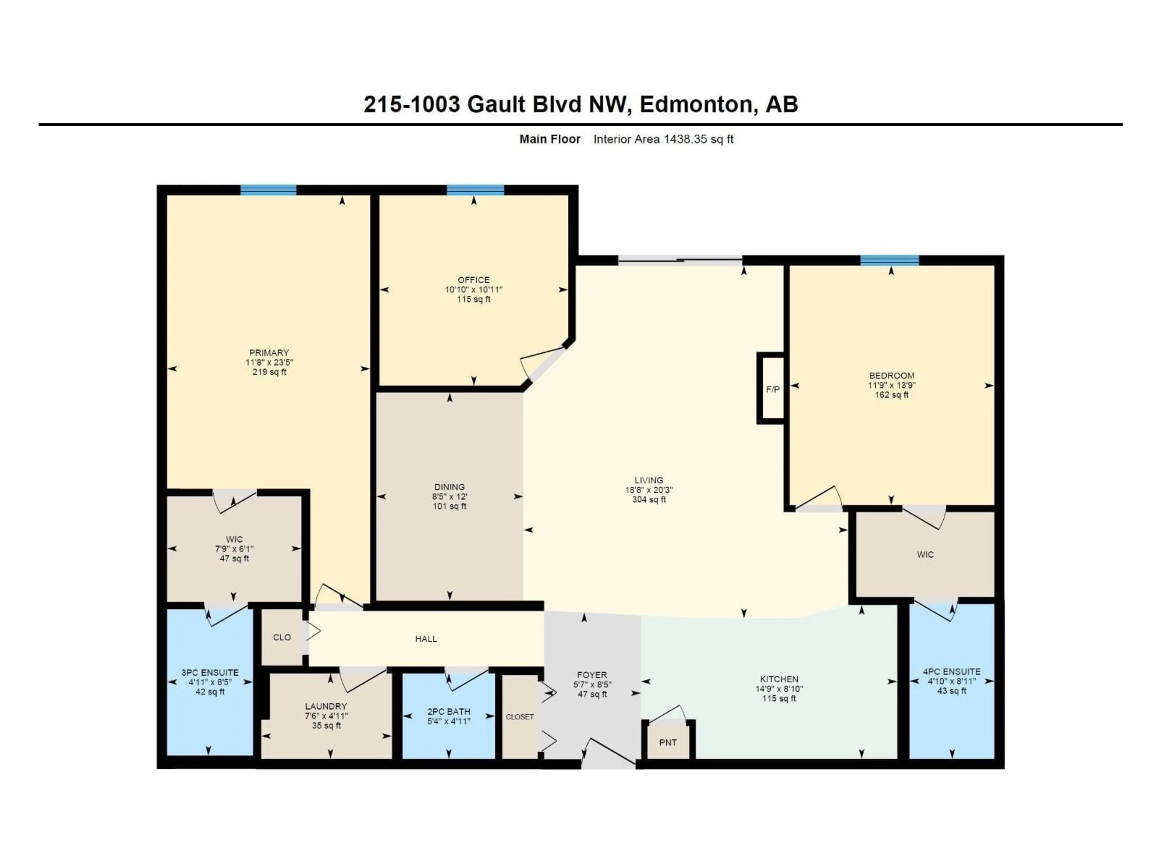 Floor plan for #215 - 1003 GAULT BV, Edmonton Alberta T5E4H5
