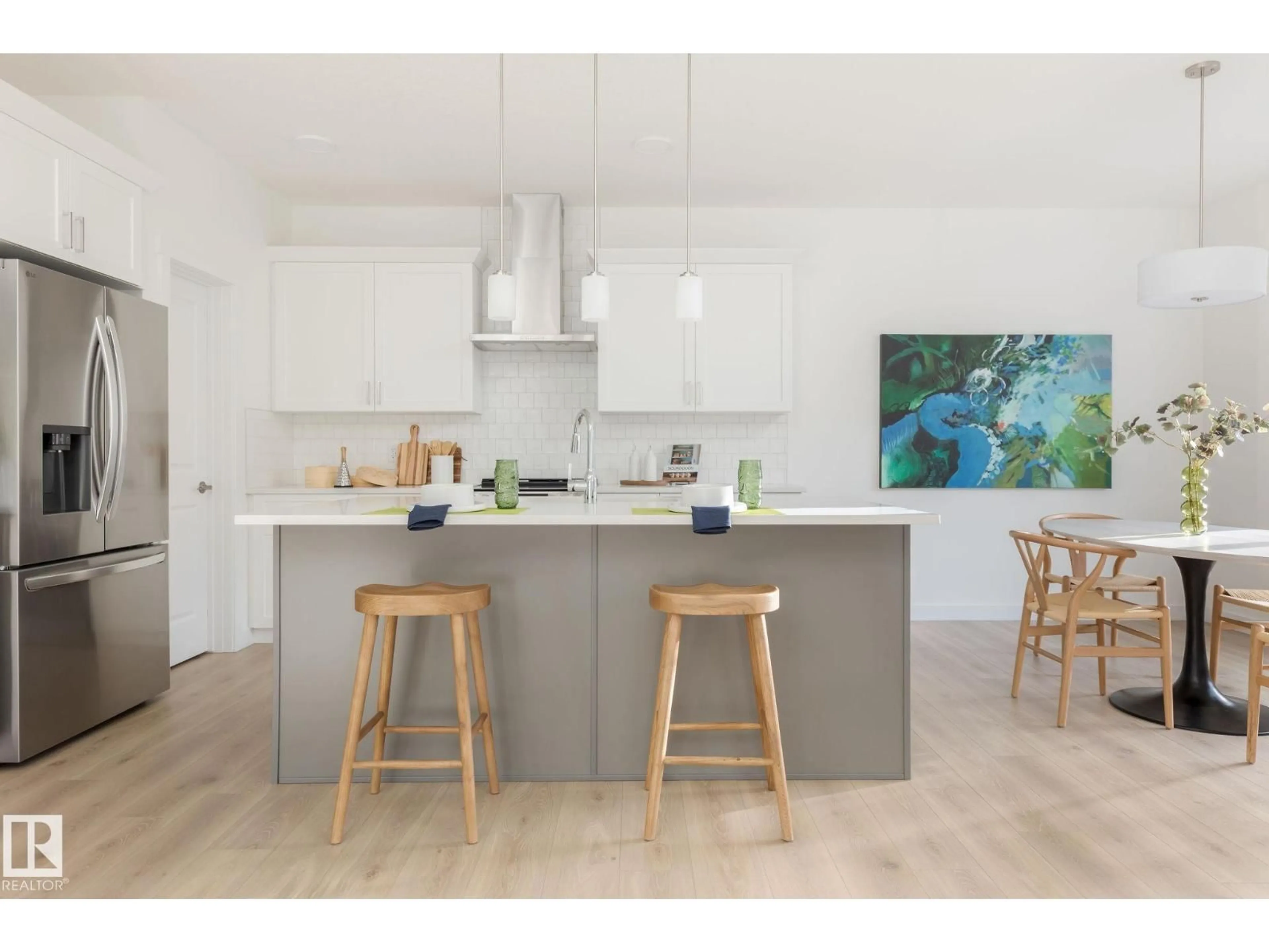 Contemporary kitchen, wood/laminate floor for SW - 5069 CAWSEY LI, Edmonton Alberta T6W4M6