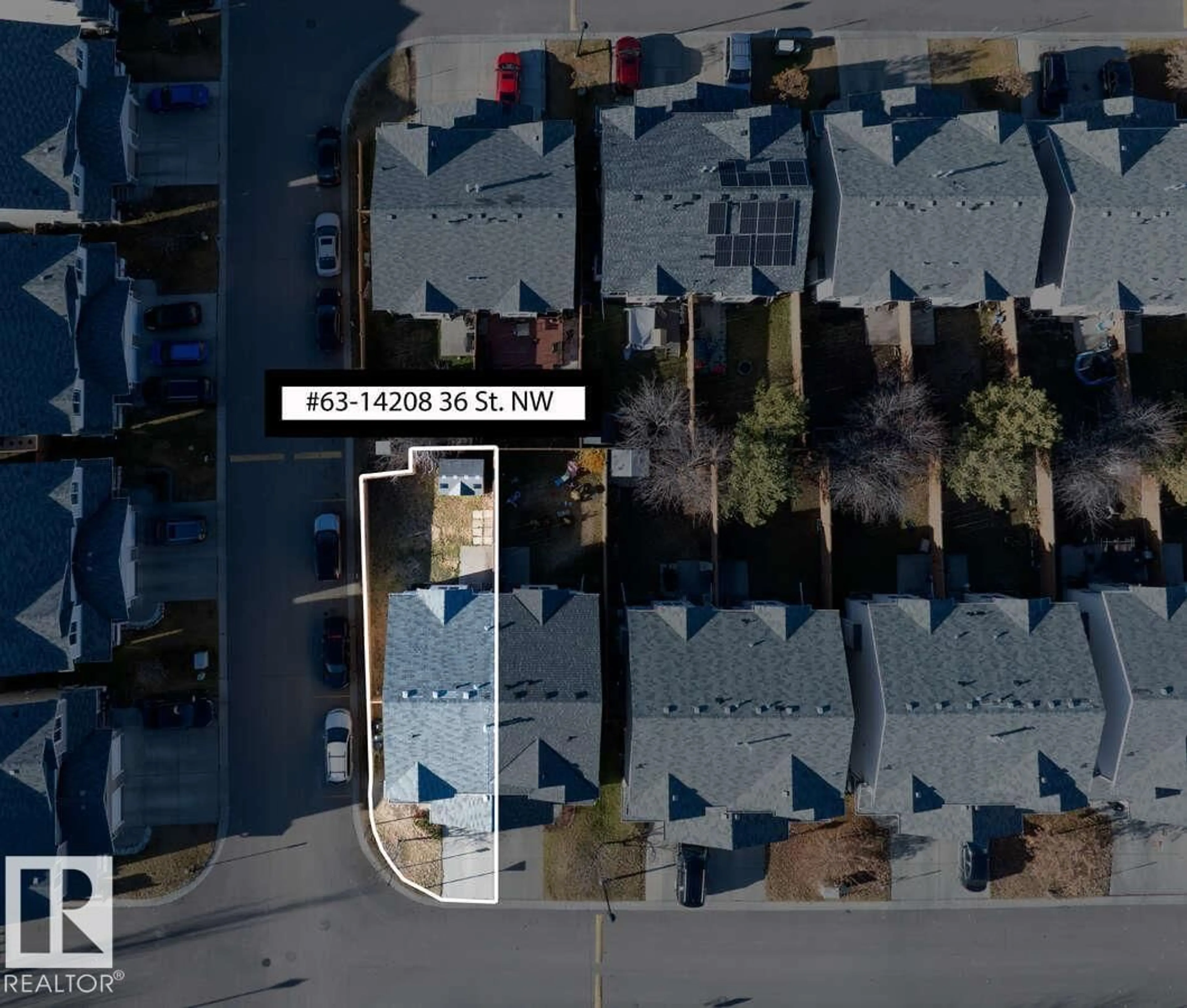A pic from outside/outdoor area/front of a property/back of a property/a pic from drone, street for #63 - 14208 36 ST NW, Edmonton Alberta T5Y0E4