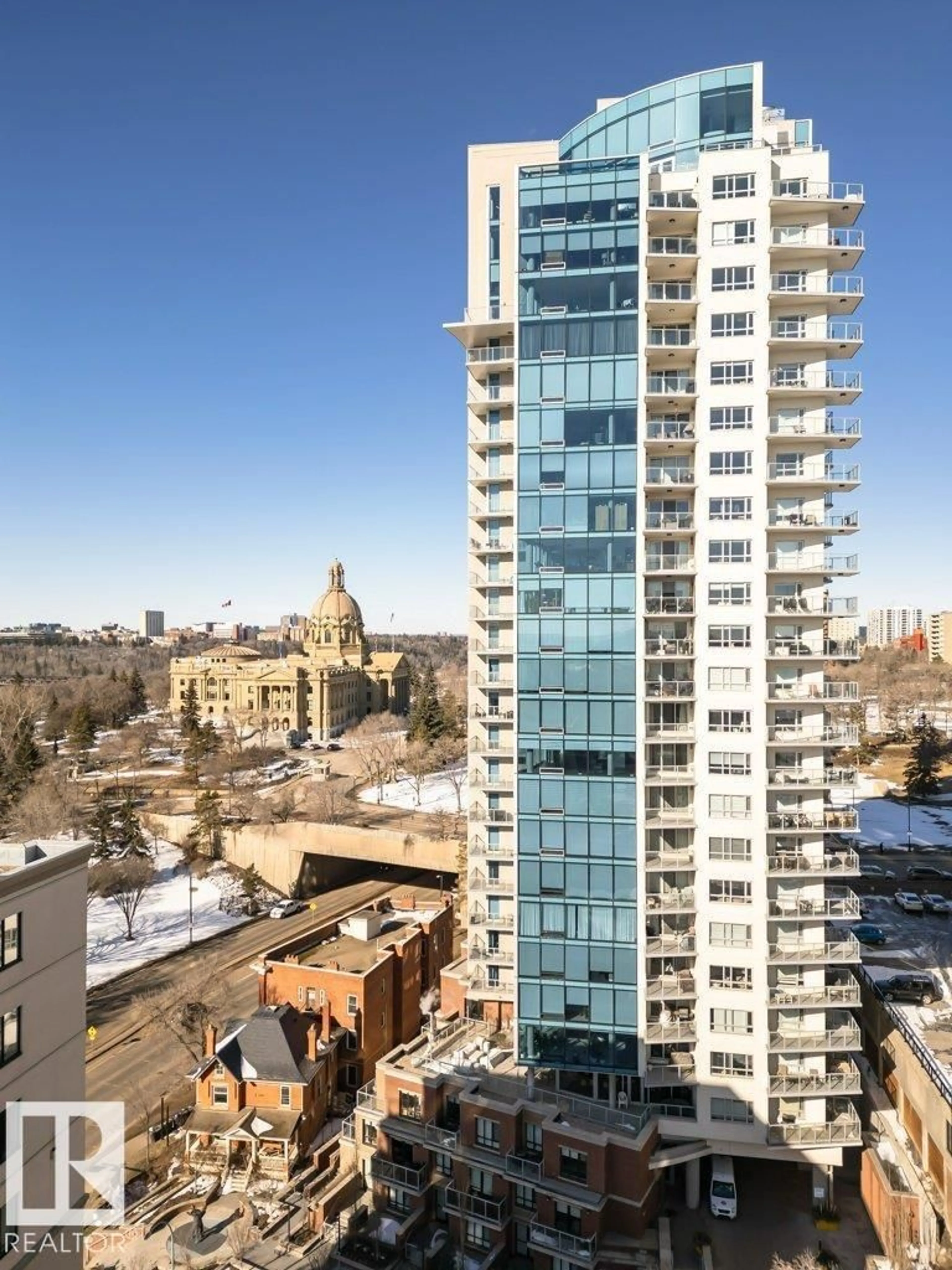 A pic from outside/outdoor area/front of a property/back of a property/a pic from drone, city buildings view from balcony for 601 - 9720 106 ST, Edmonton Alberta T5K0K8