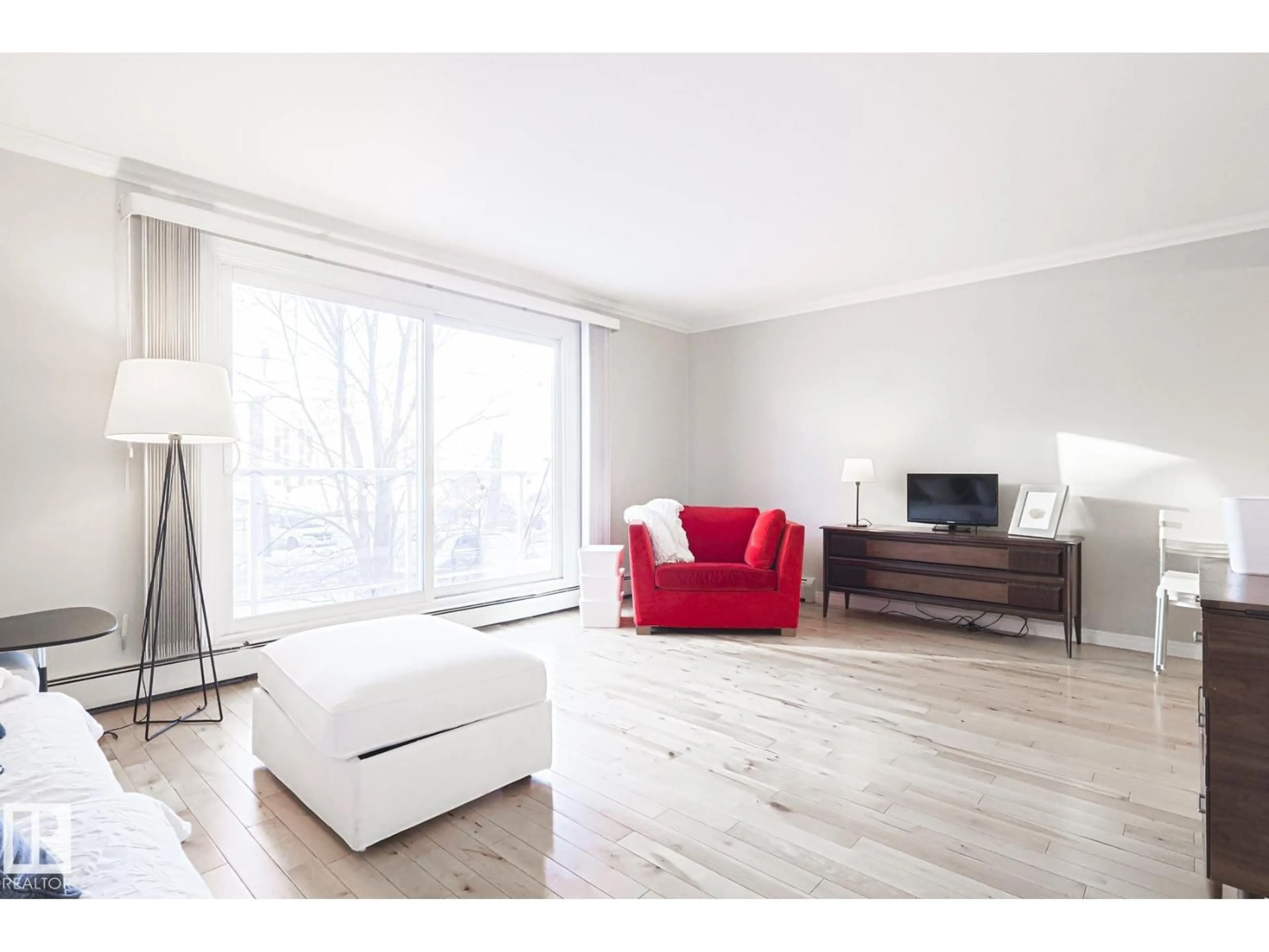 Living room with furniture, wood/laminate floor for 207 - 9925 83 AV, Edmonton Alberta T6E2B9