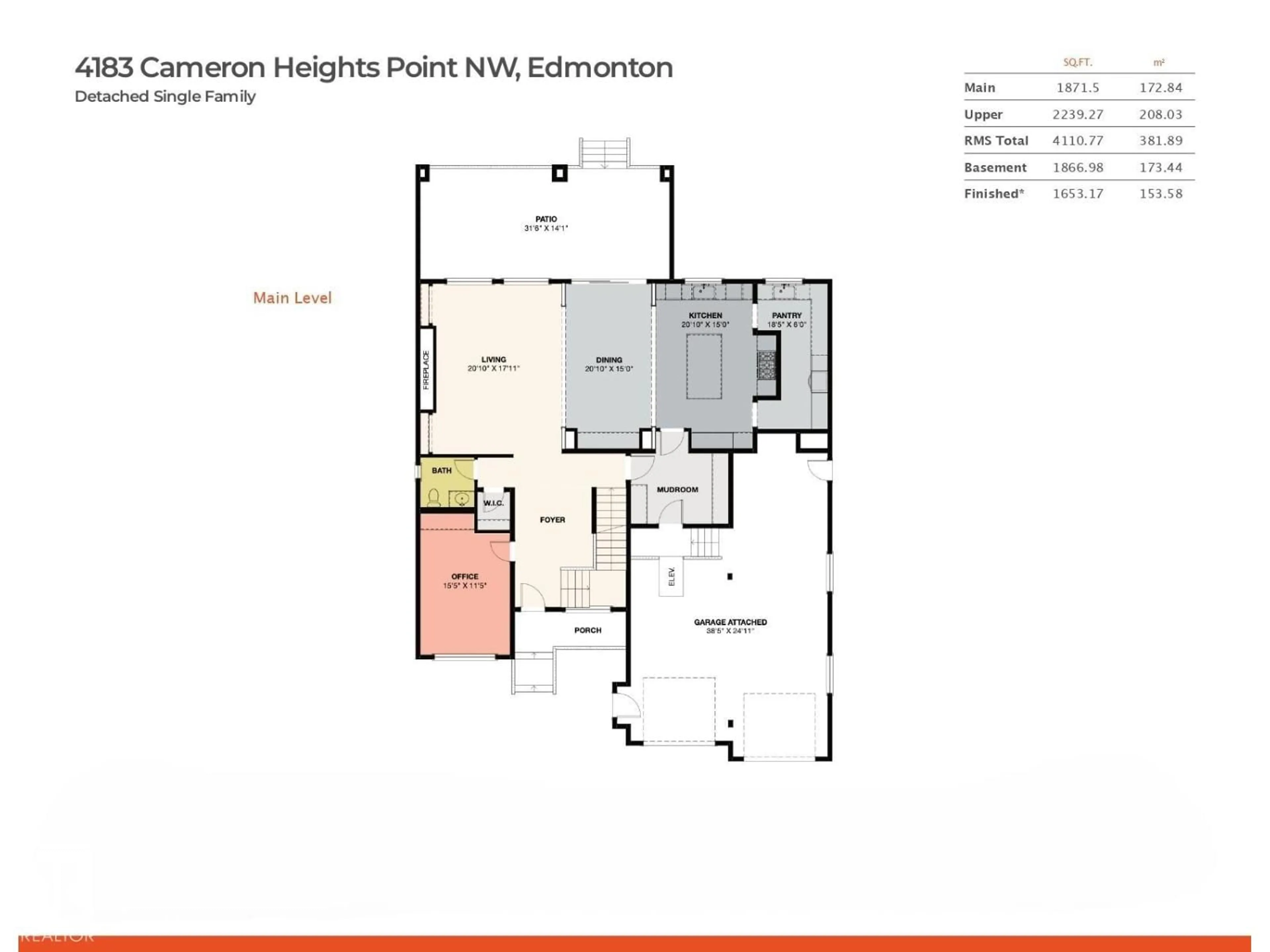 Floor plan for 4183 CAMERON HEIGHTS PT, Edmonton Alberta T6M0S5