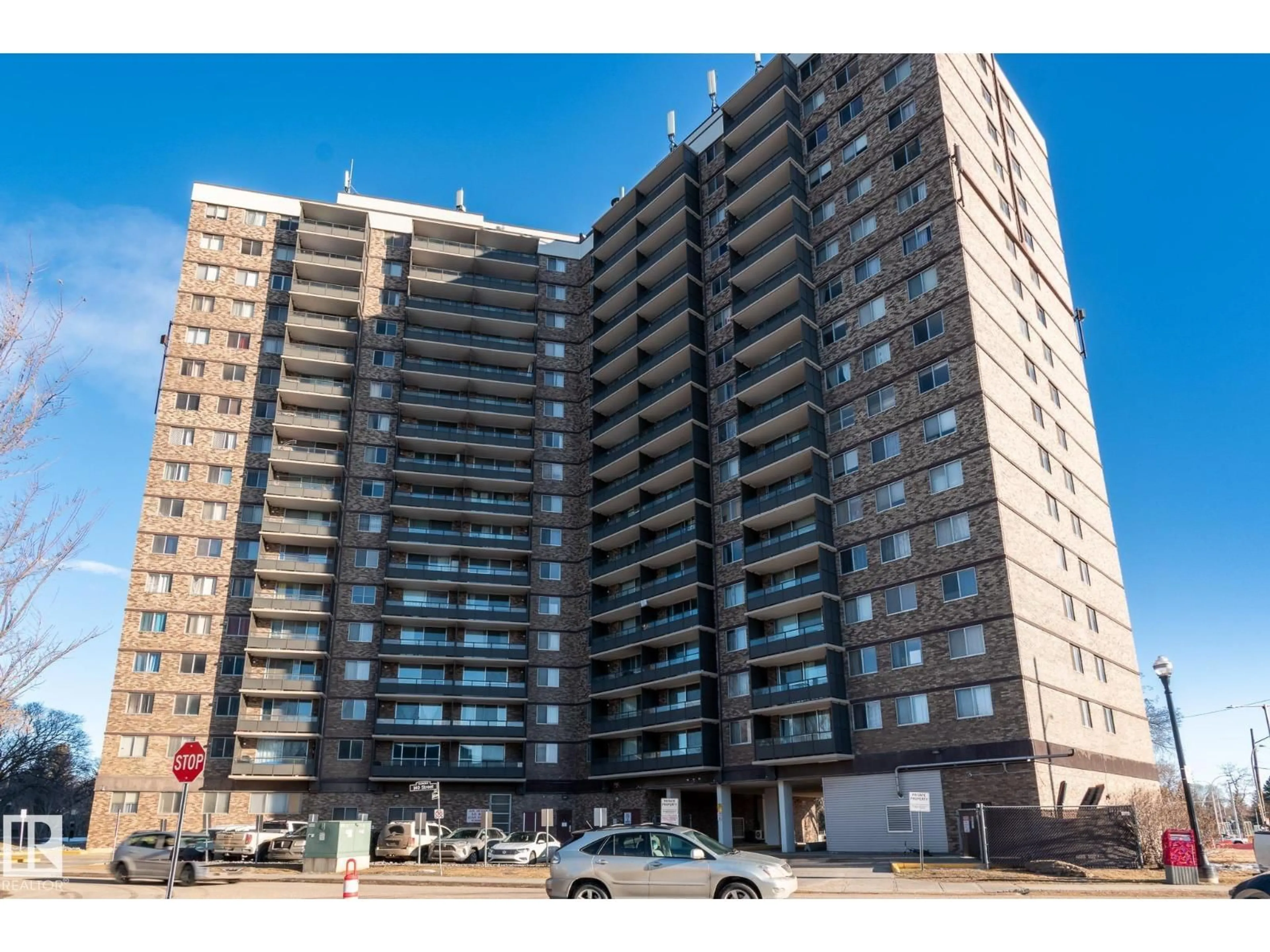 A pic from outside/outdoor area/front of a property/back of a property/a pic from drone, building for 13910 - 215 STONY PLAIN RD, Edmonton Alberta T5N3R2