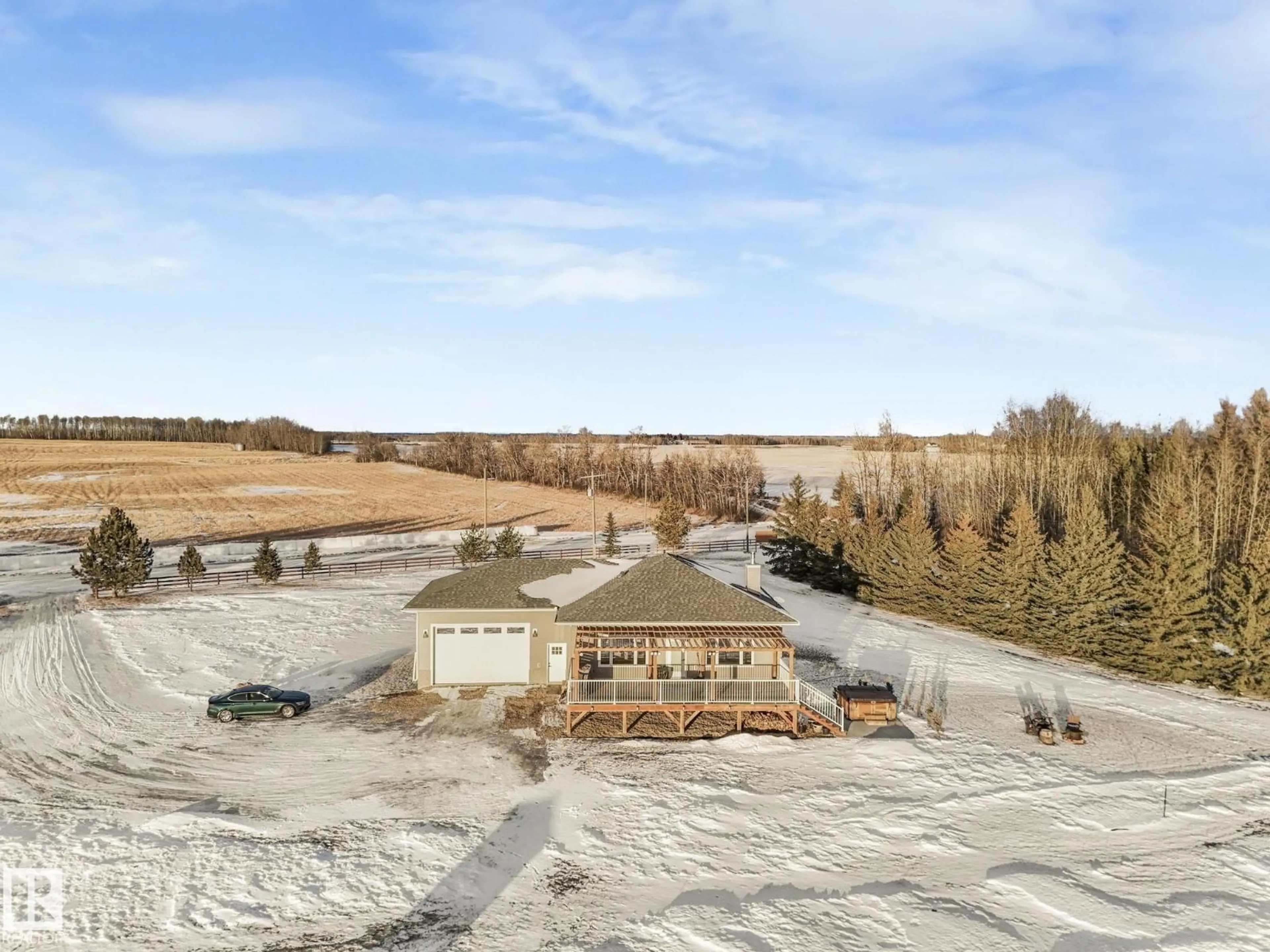 A pic from outside/outdoor area/front of a property/back of a property/a pic from drone, water/lake/river/ocean view for 28149 TWP RD 484, Rural Leduc County Alberta T0C2P0