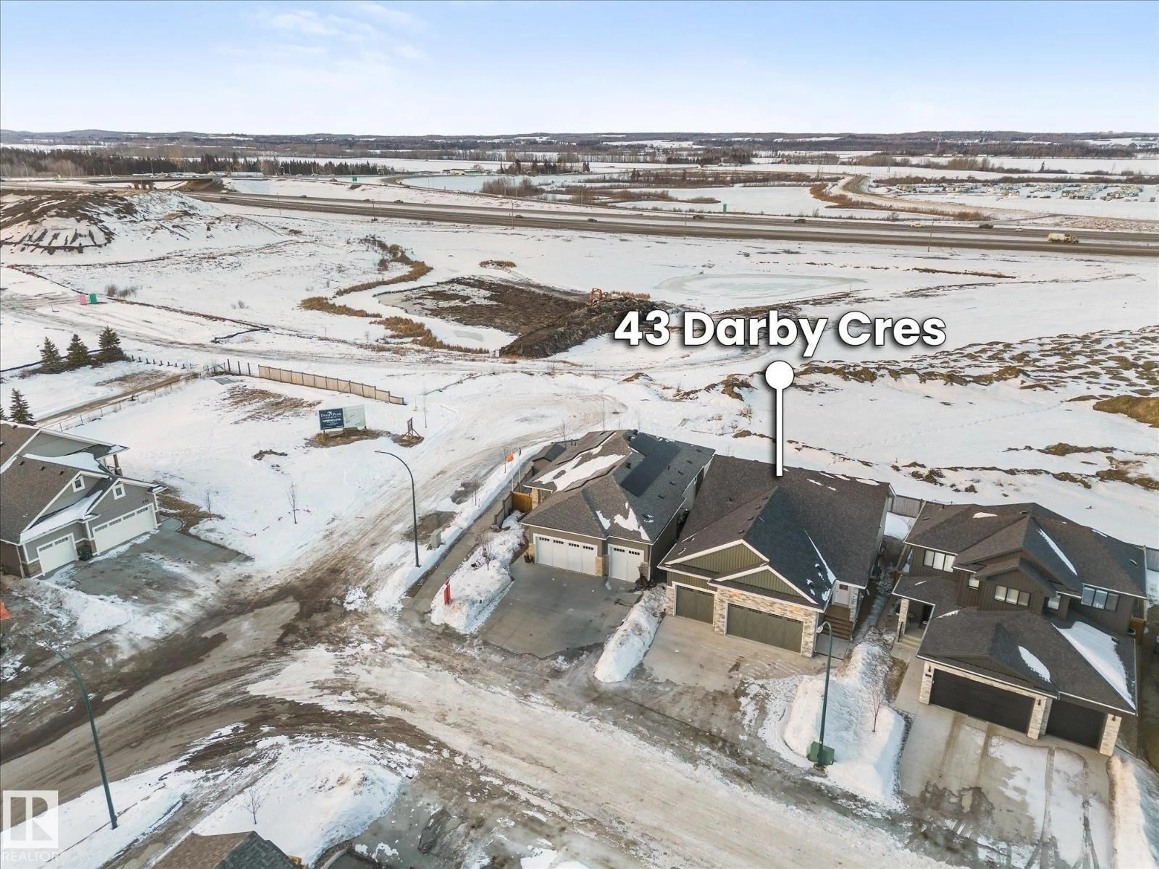 A pic from outside/outdoor area/front of a property/back of a property/a pic from drone, water/lake/river/ocean view for 43 DARBY CR, Spruce Grove Alberta T7X0W9