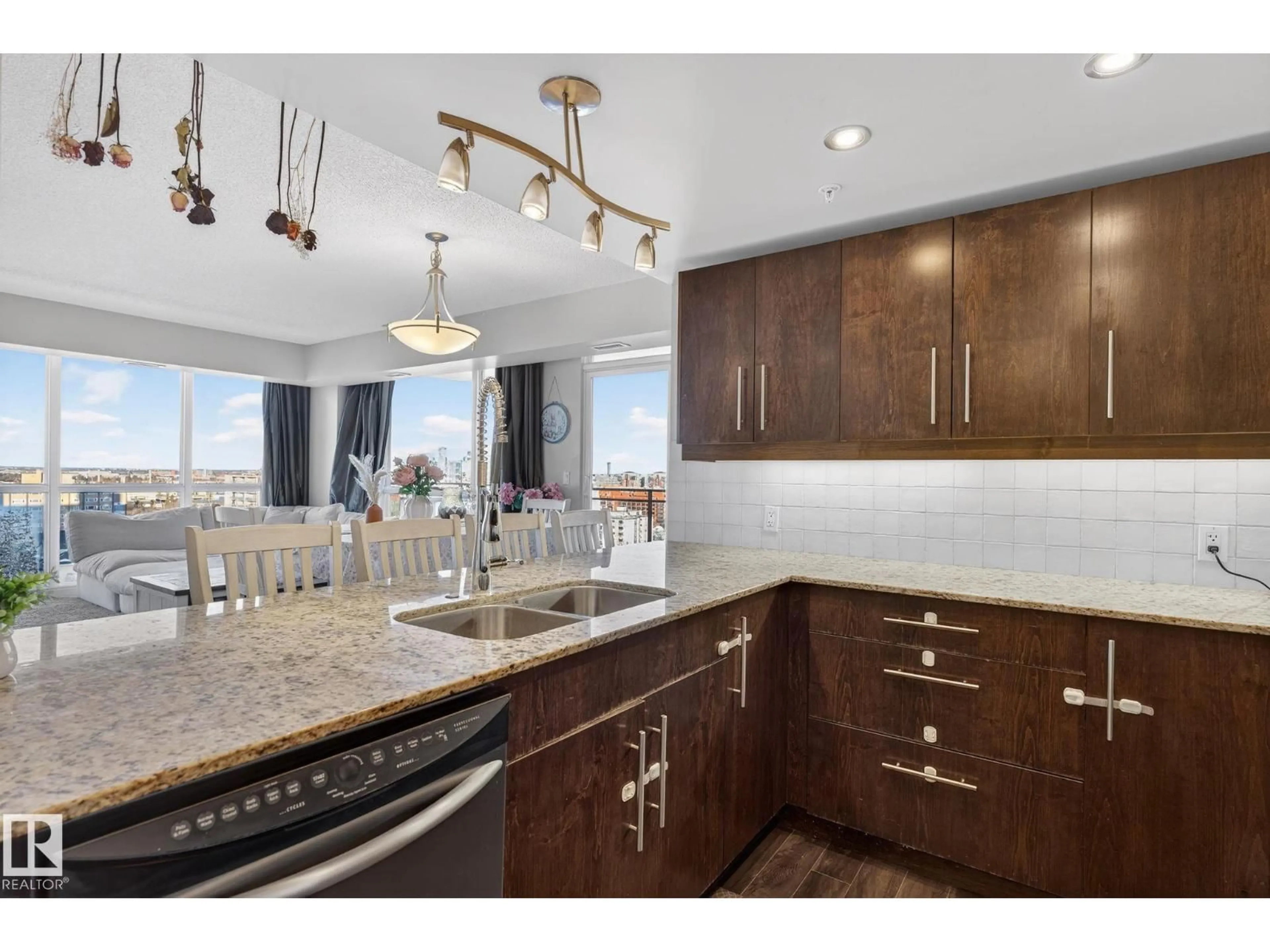 Open concept kitchen, ceramic/tile floor for 1404 - 10046 117 ST, Edmonton Alberta T5K1X2