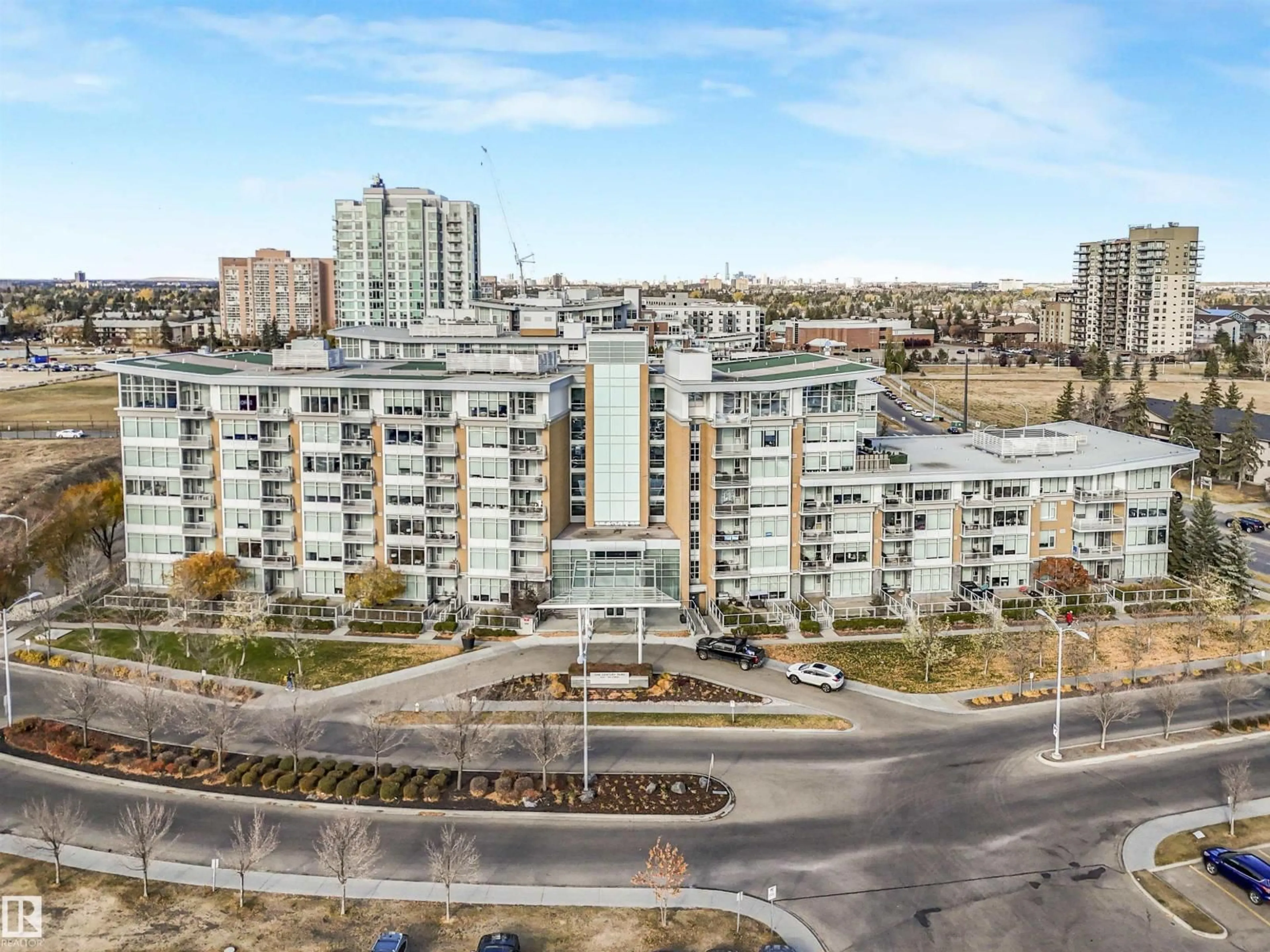 A pic from outside/outdoor area/front of a property/back of a property/a pic from drone, city buildings view from balcony for #410 - 2504 109 ST NW, Edmonton Alberta T5J2H3