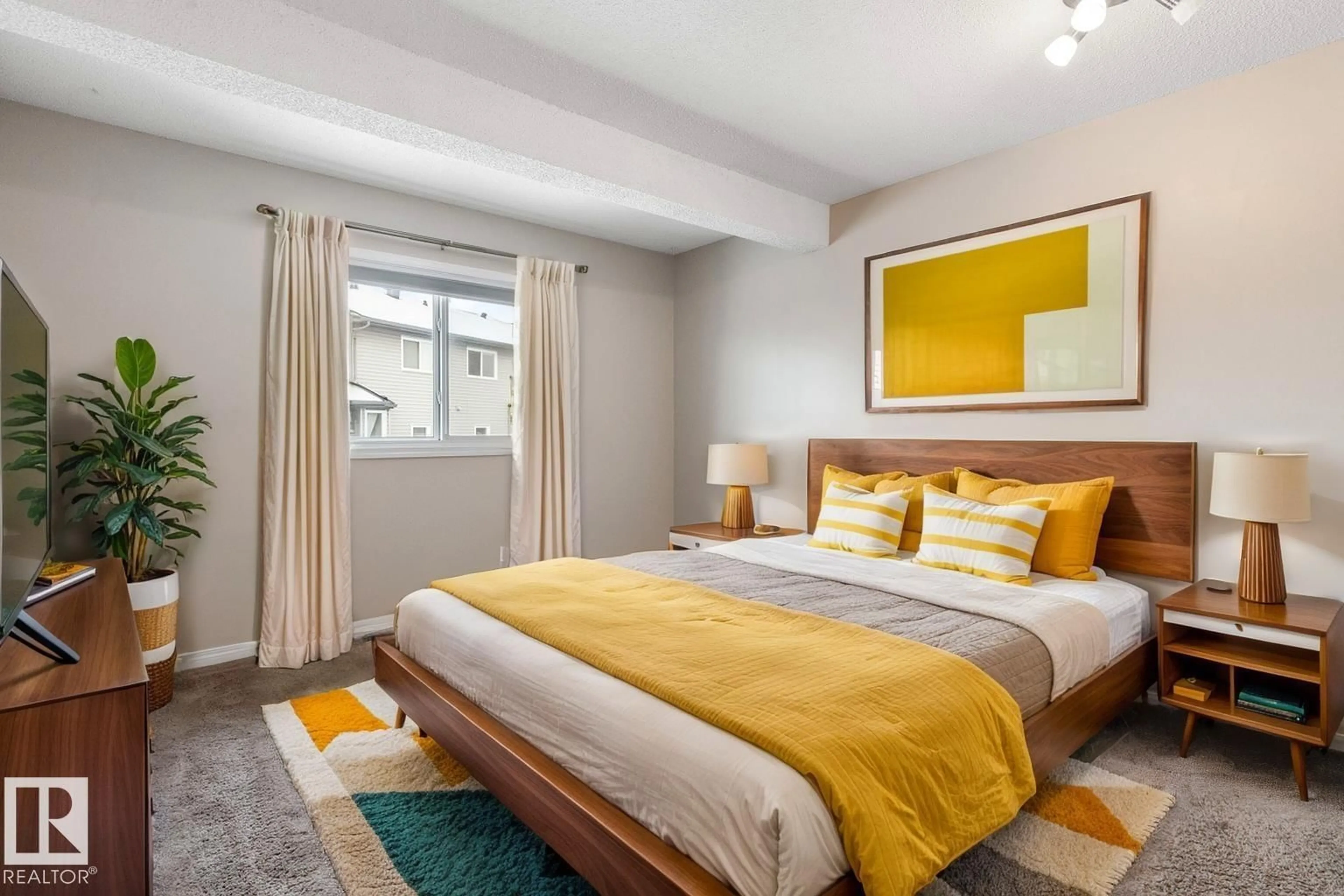 Bedroom with bed, carpet floor for 5346 38A AV, Edmonton Alberta T6L2H4