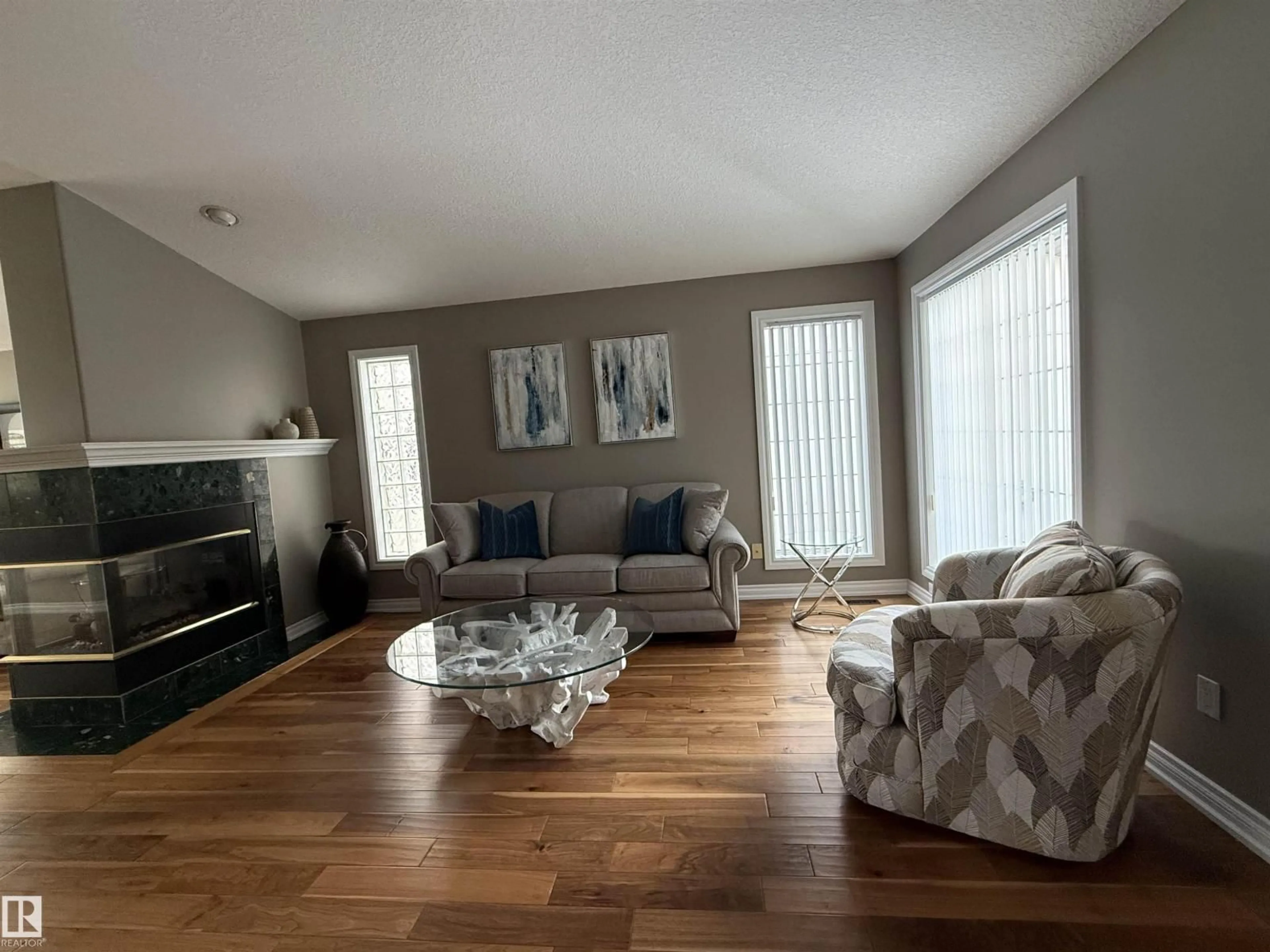 Living room with furniture, wood/laminate floor for 17 925 PICARD DR, Edmonton Alberta T5T6H3