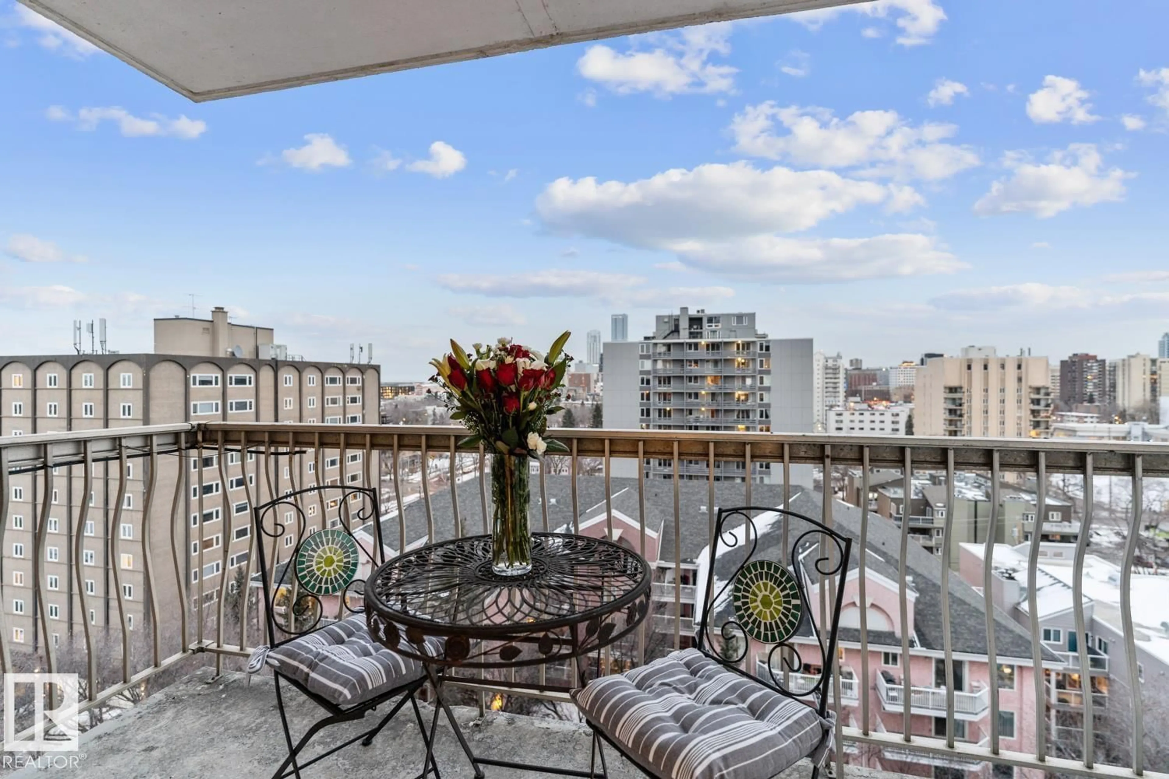 Balcony in the apartment, city buildings view from balcony for 1504 - 10150 117 ST, Edmonton Alberta T5K2J2