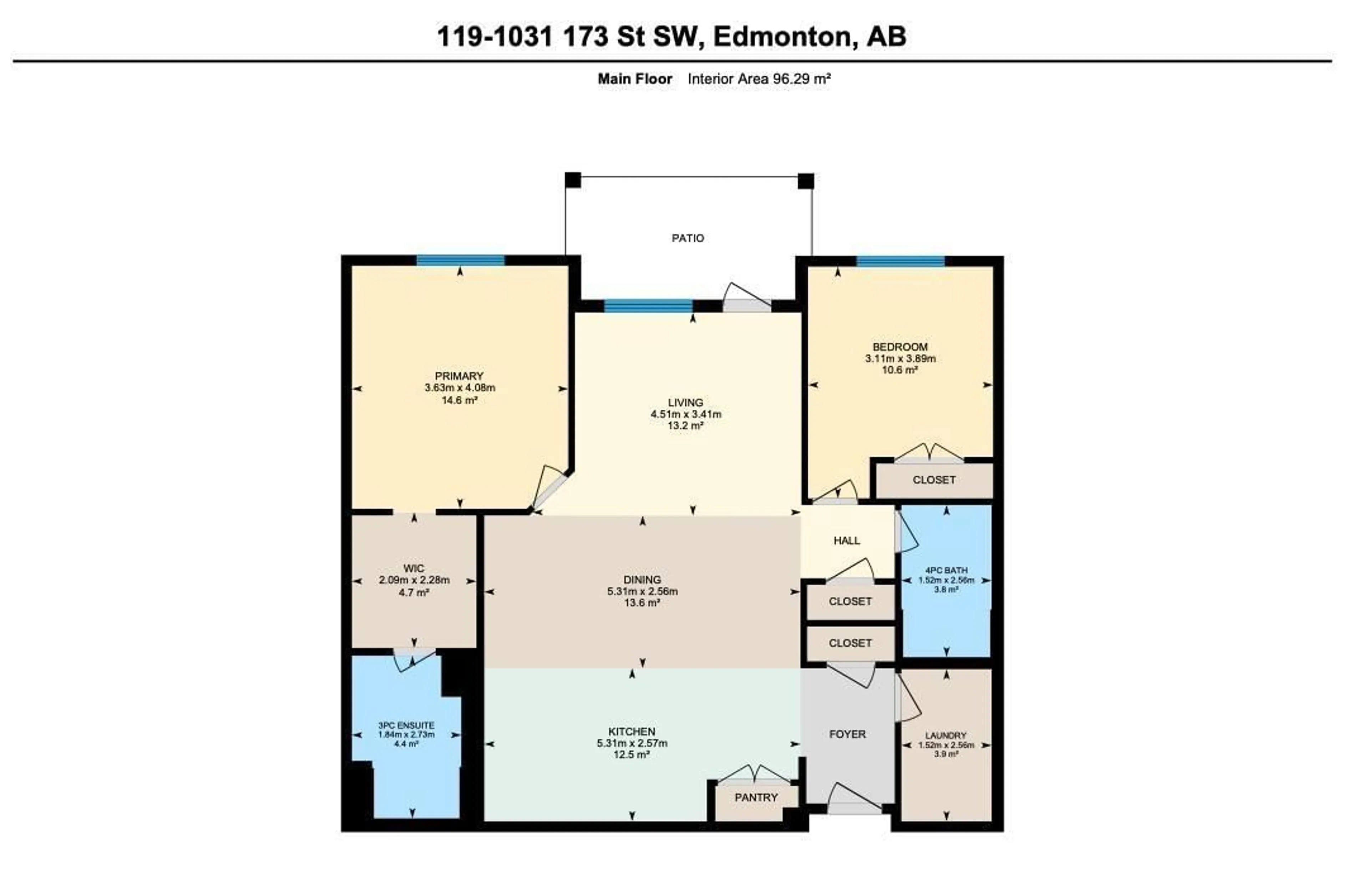 Floor plan for 119 - 1031 173 ST, Edmonton Alberta T6W3E4