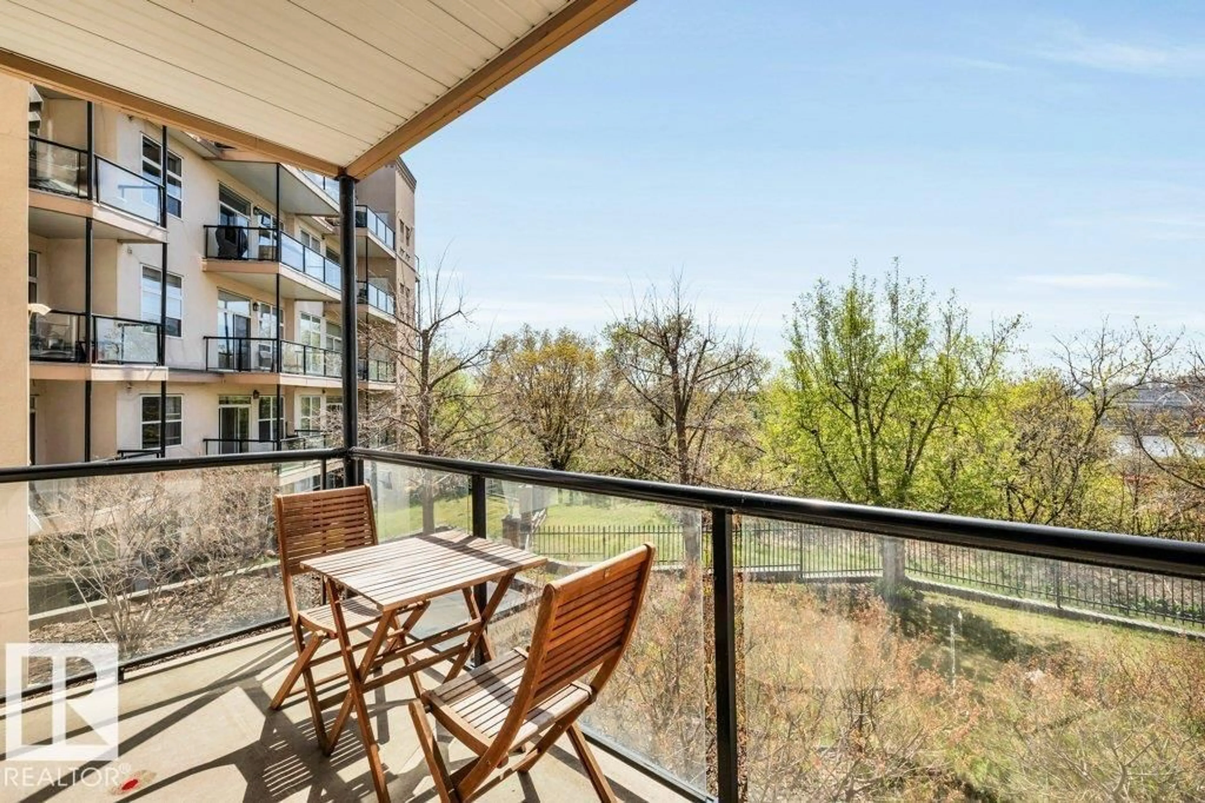 Balcony in the apartment, water/lake/river/ocean view for 214 - 9507 101 AV, Edmonton Alberta T5H4R1