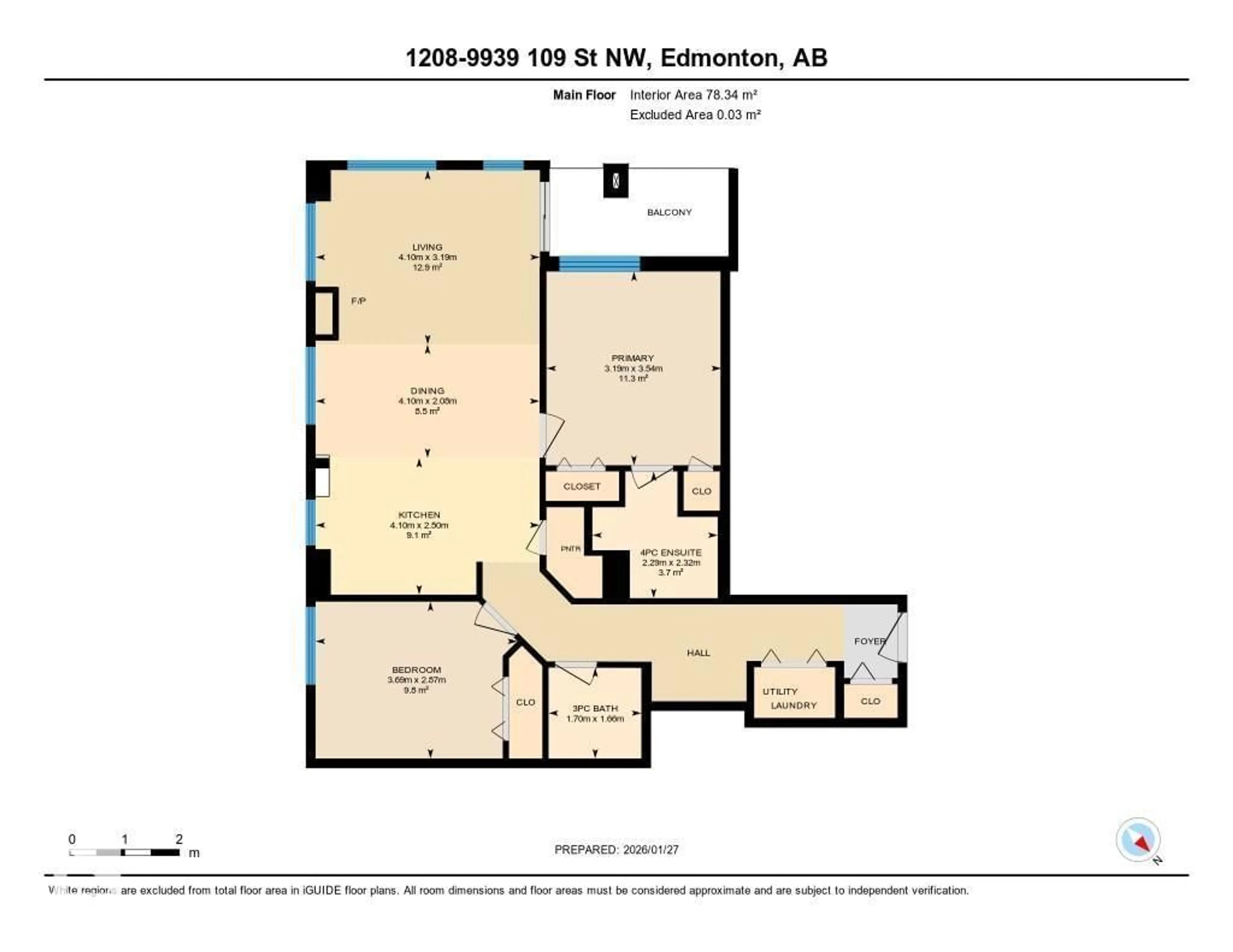 Floor plan for 9939 - 1208 109 ST, Edmonton Alberta T5K1H6