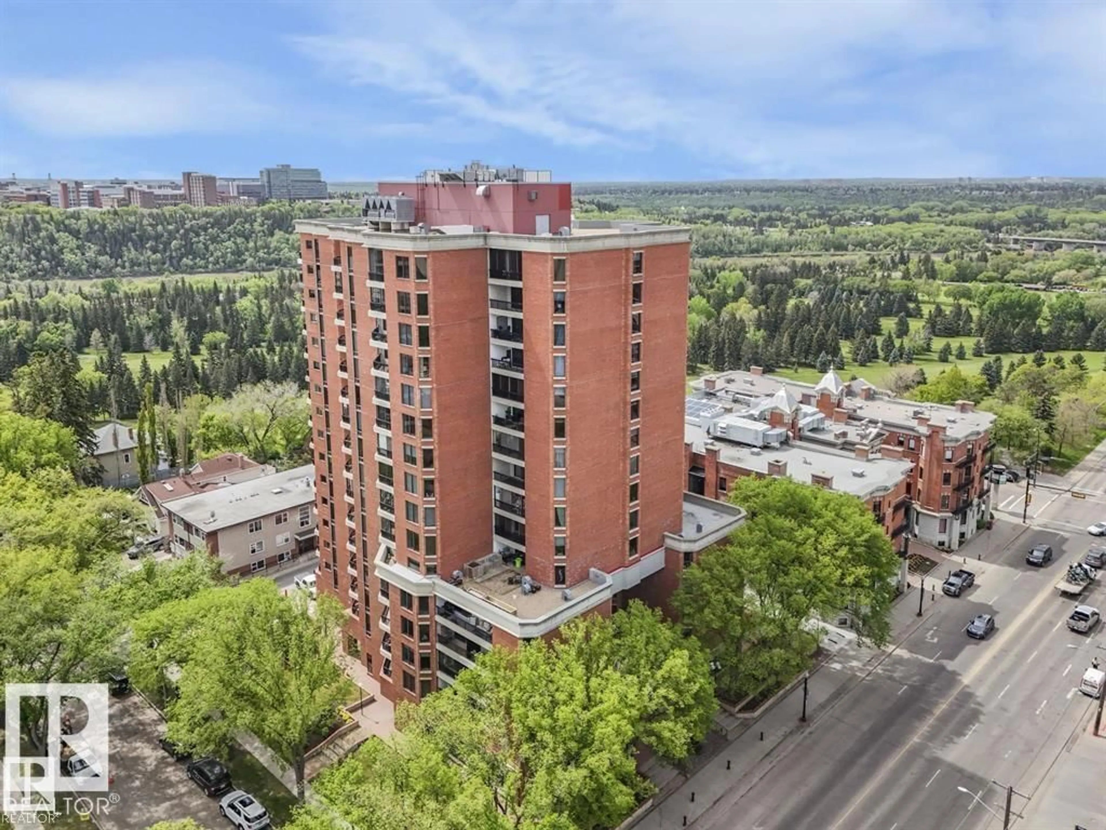 A pic from outside/outdoor area/front of a property/back of a property/a pic from drone, city buildings view from balcony for 1403 - 11503 100 AV NW, Edmonton Alberta T5K2K7