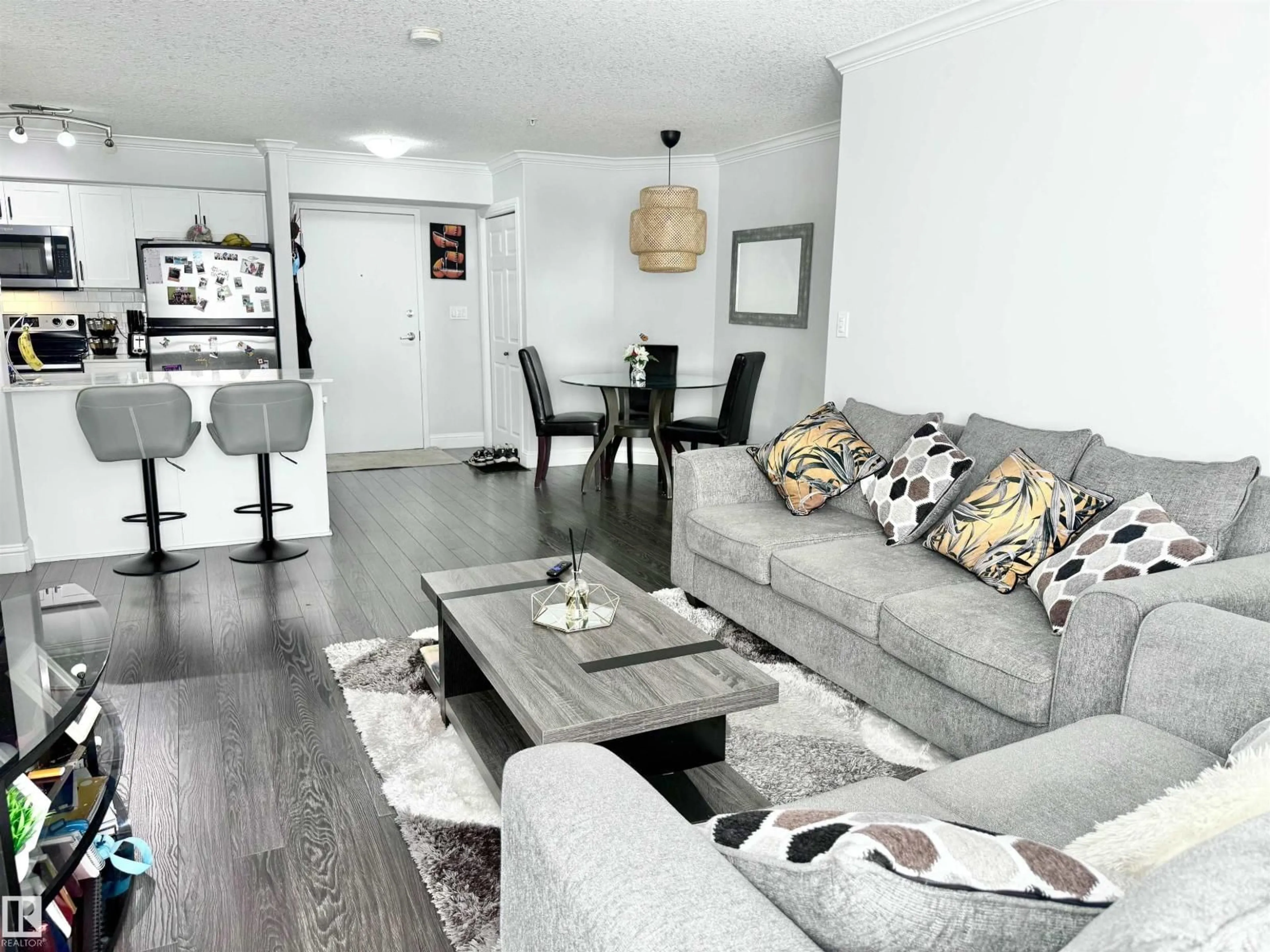 Living room with furniture, wood/laminate floor for 205 - 14604 125 ST, Edmonton Alberta T5X0B4