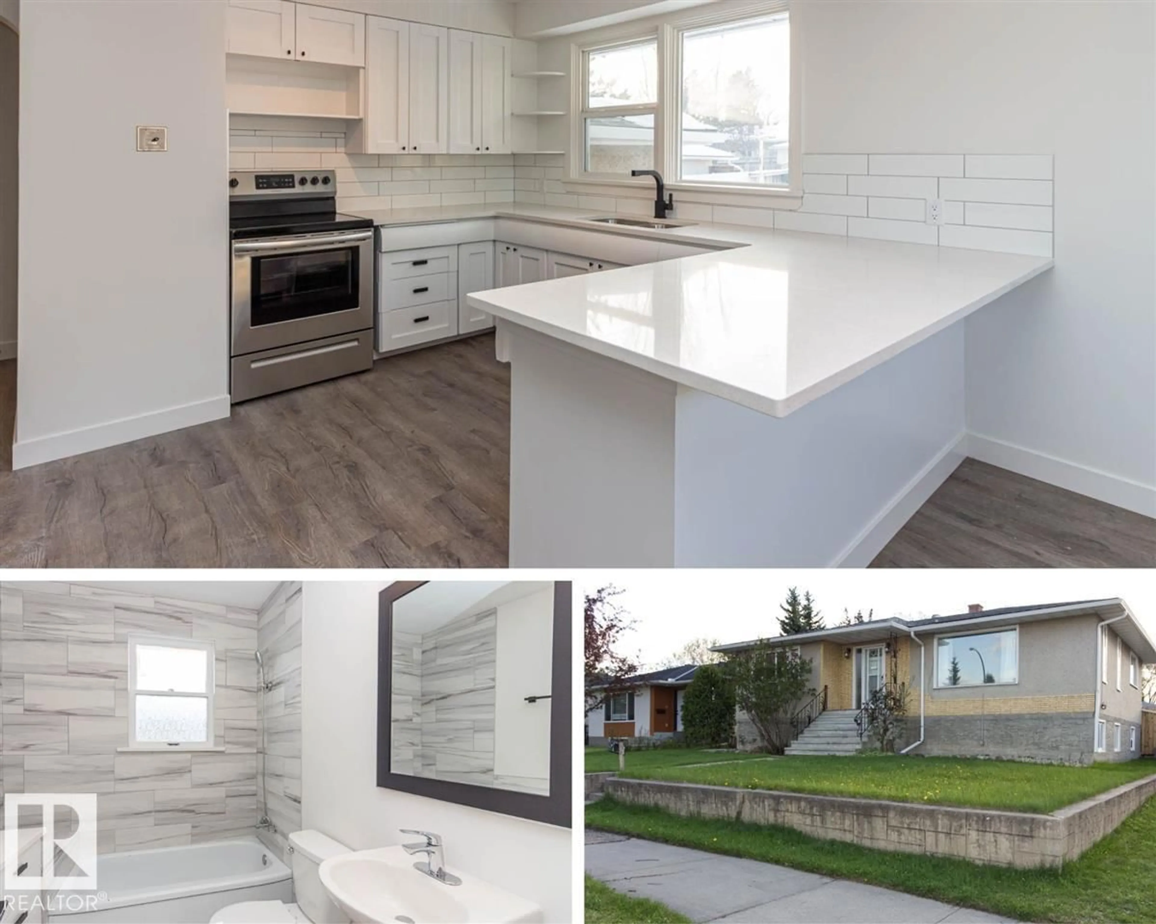 Open concept kitchen, wood/laminate floor for 10536 76 ST, Edmonton Alberta T6A3B3