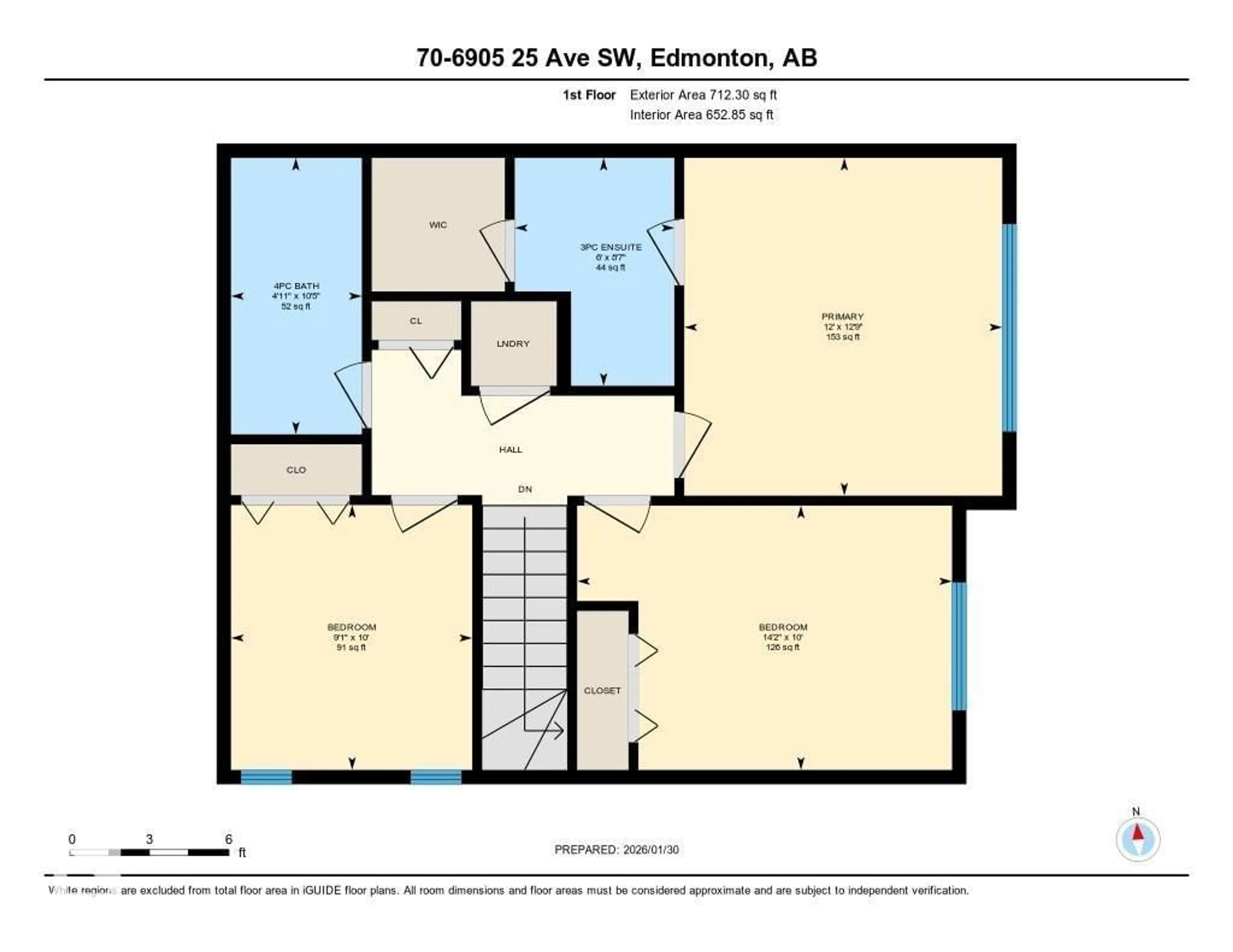 Floor plan for 70 6905 25 AV SW, Edmonton Alberta T6X3B7
