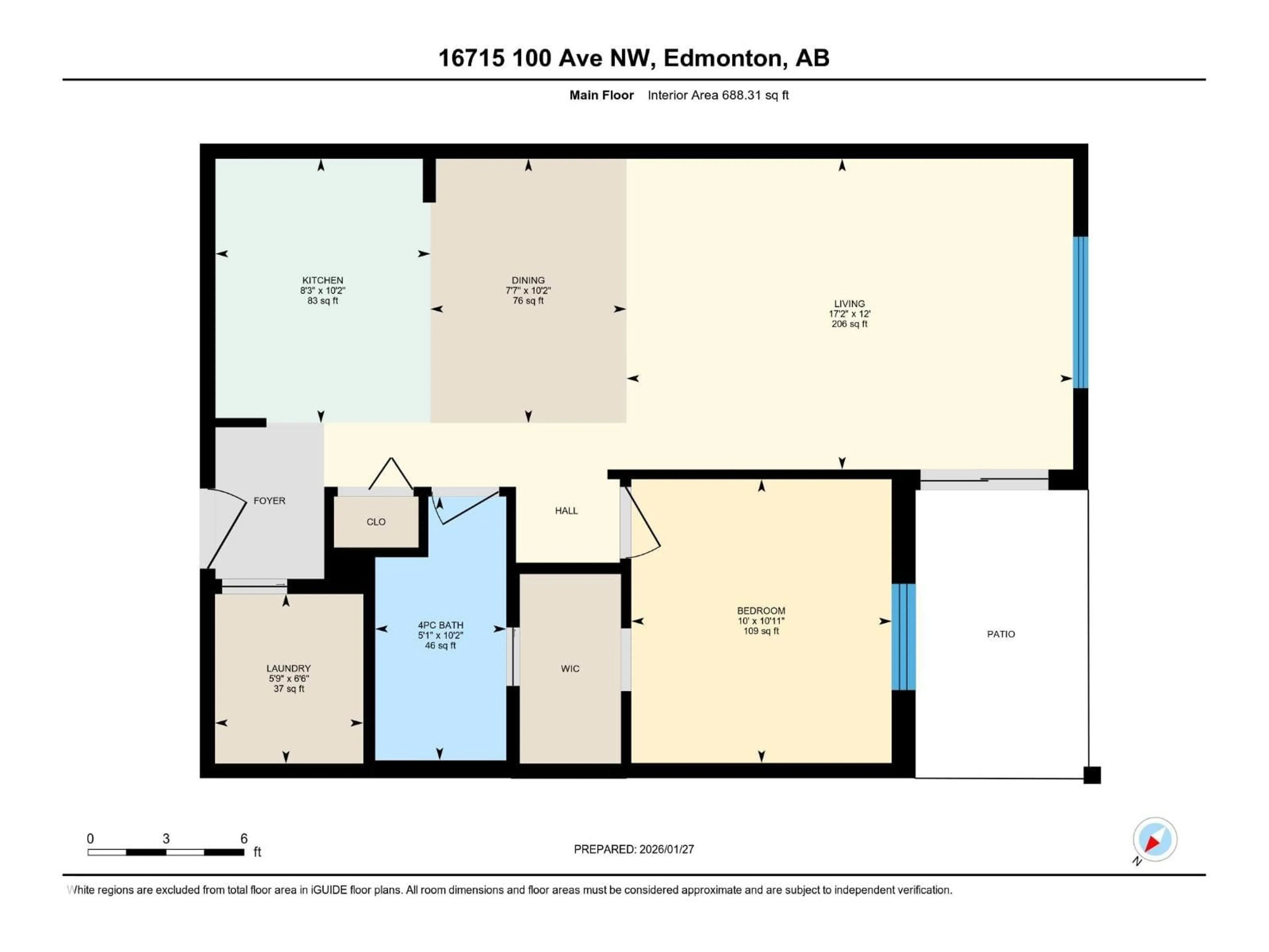 Floor plan for 103 16715 100 AV NW, Edmonton Alberta T5P4Z5