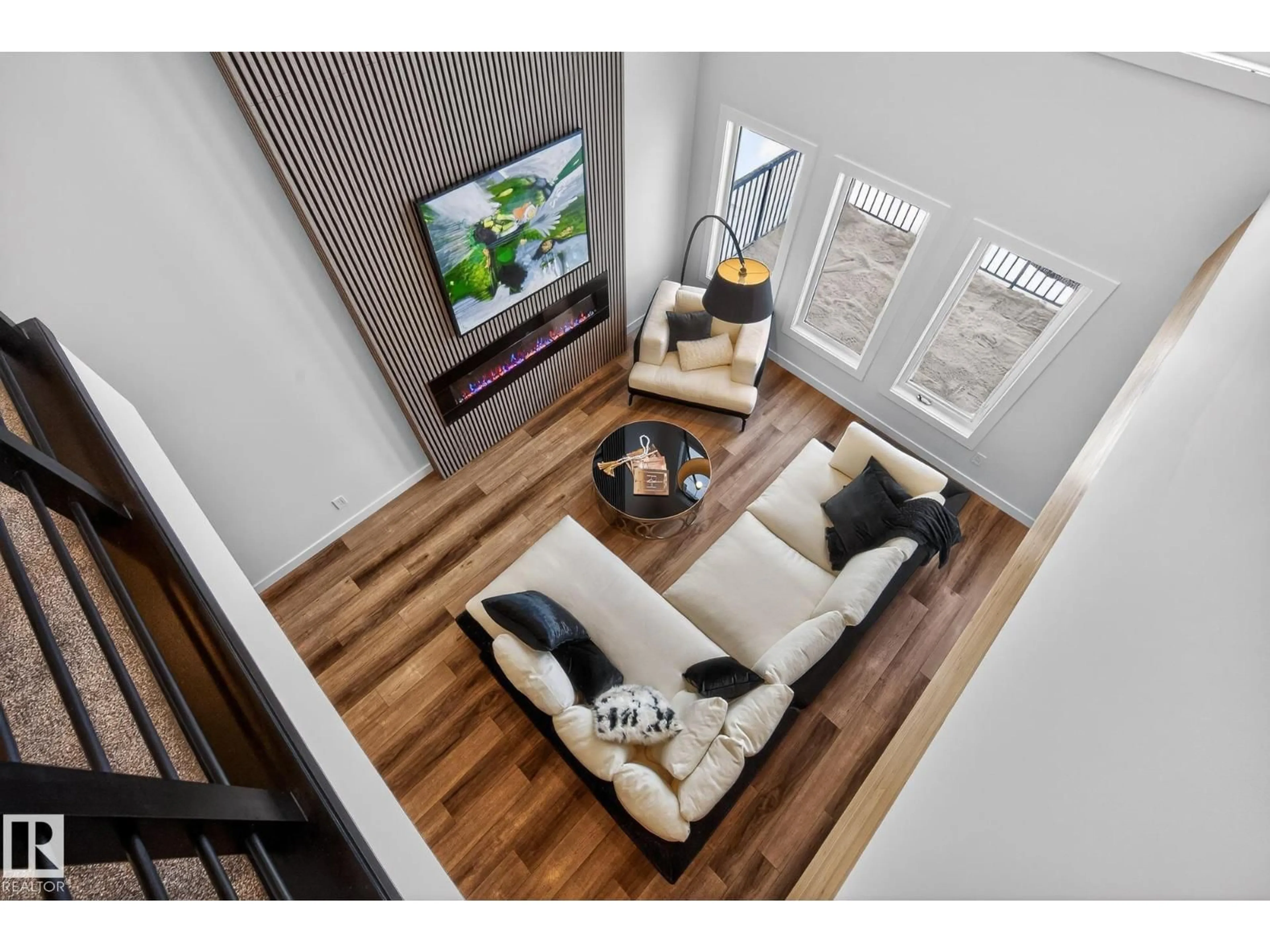 Living room with furniture, wood/laminate floor for 34 ELDRIDGE PT, St. Albert Alberta T8N8C3