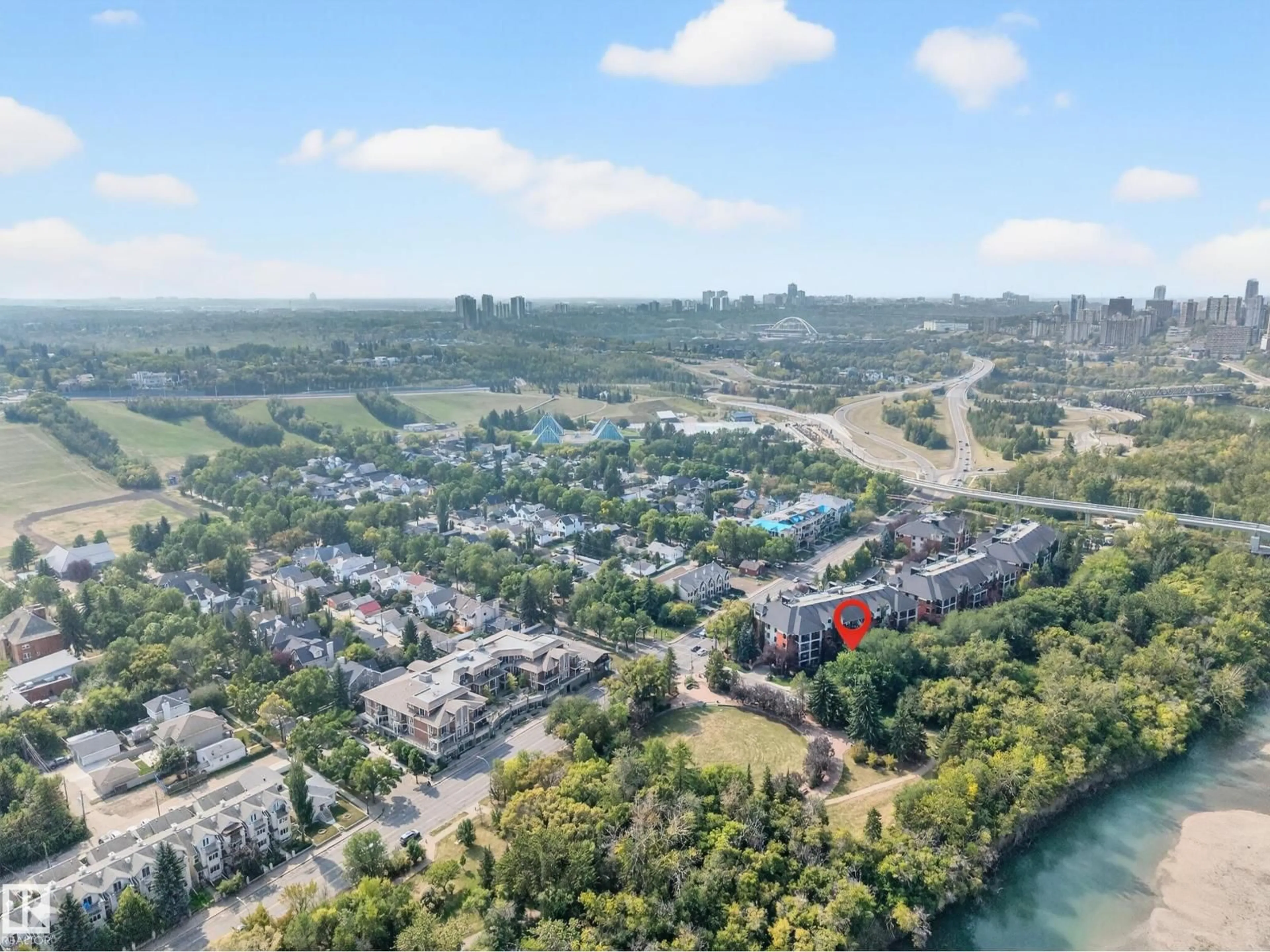 A pic from outside/outdoor area/front of a property/back of a property/a pic from drone, water/lake/river/ocean view for 103 - 9811 96A ST NW, Edmonton Alberta T6A4A4