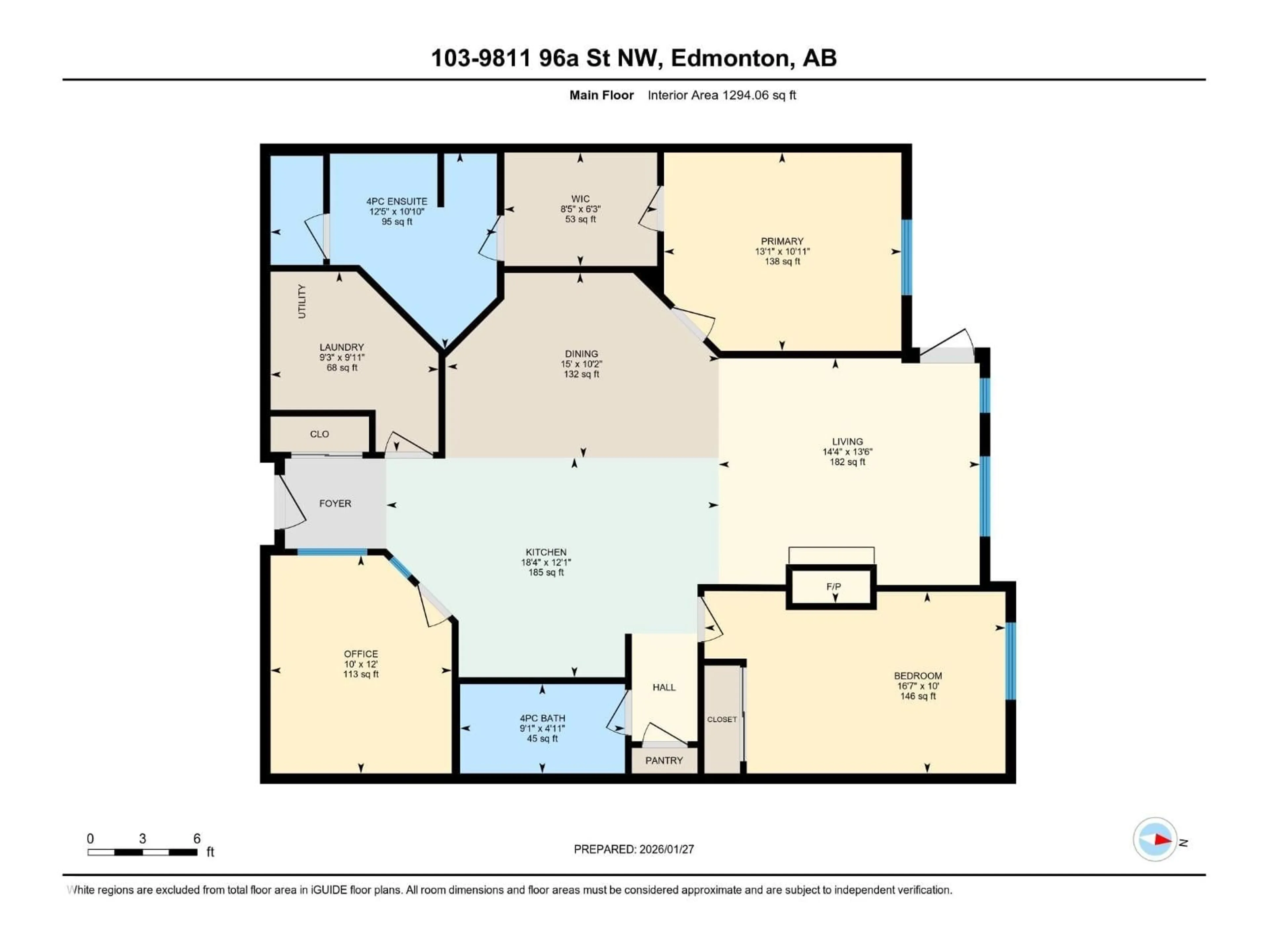 Floor plan for 103 - 9811 96A ST NW, Edmonton Alberta T6A4A4