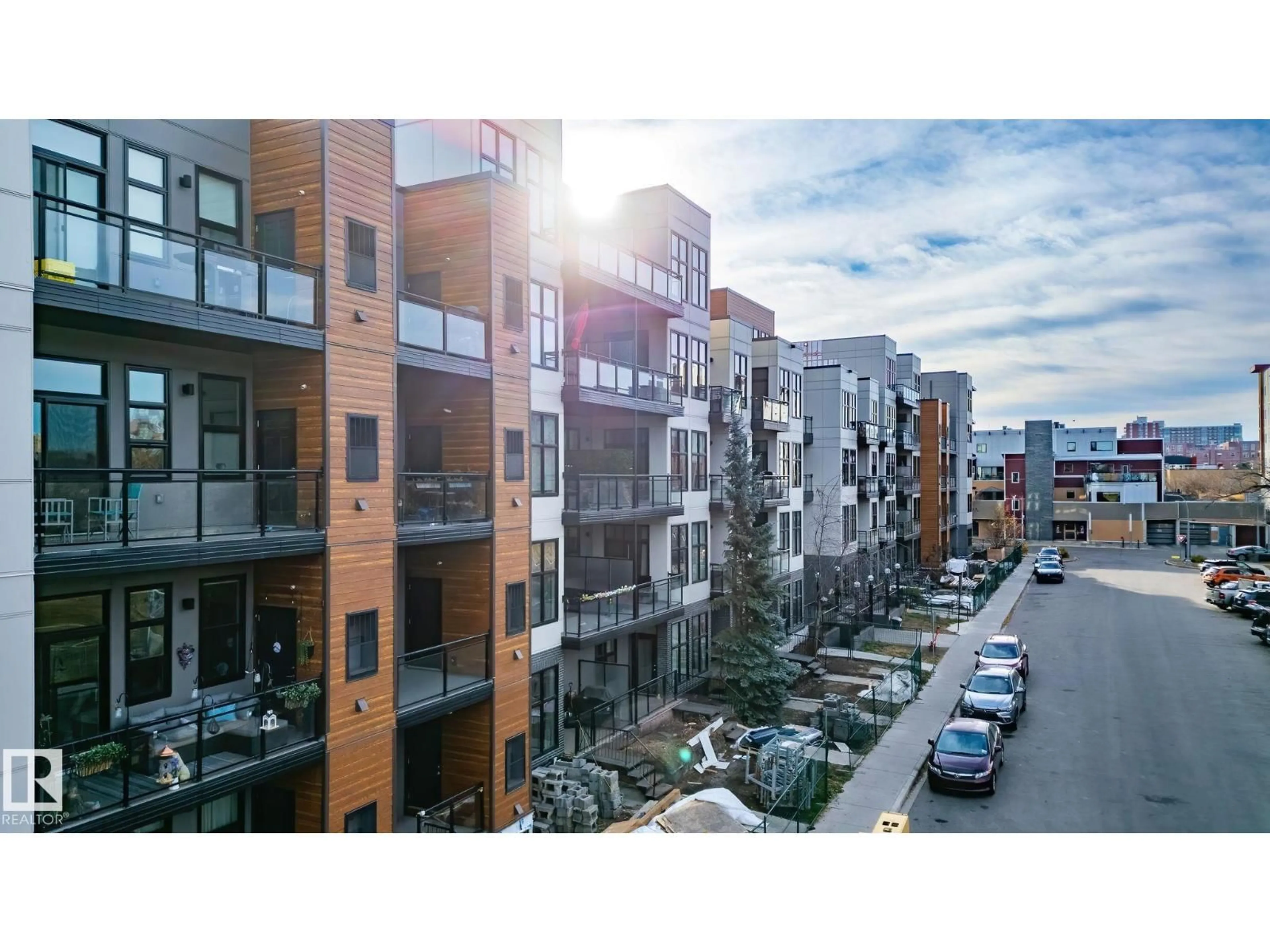 A pic from outside/outdoor area/front of a property/back of a property/a pic from drone, city buildings view from balcony for #100 - 10531 117 ST, Edmonton Alberta T5H0A8